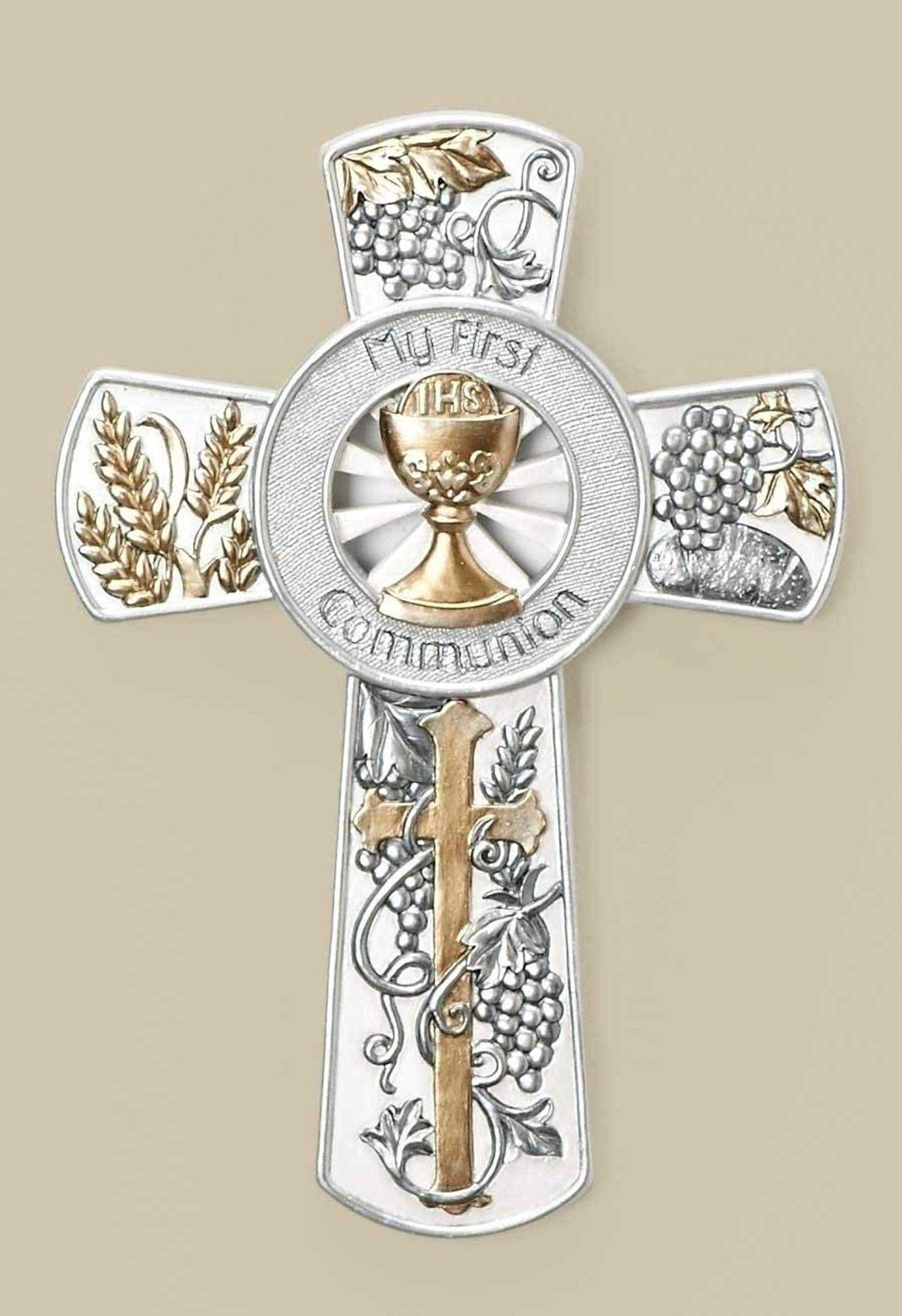 8" Resin My First Communion Wall Cross with Gold and Silver Finish by Roman