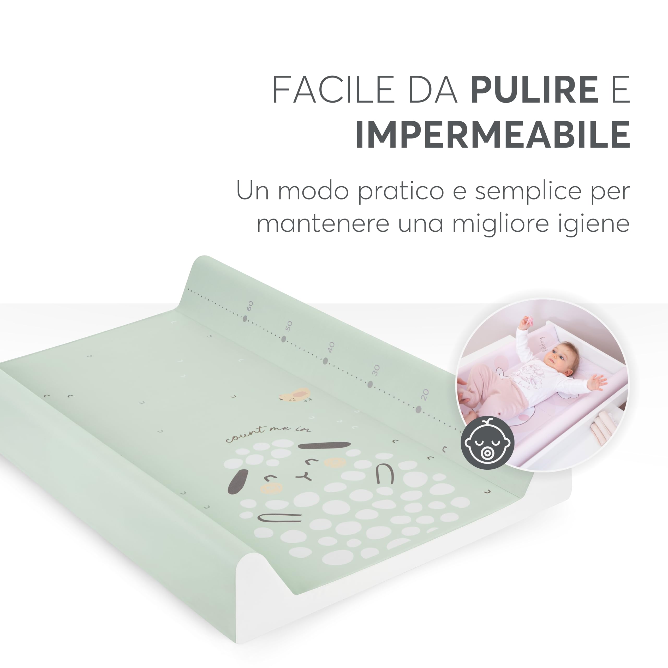KikkaBoo Fasciatoio Portatile Neonato 80x50 cm SLEEPY SHEEP, Materassino Fasciatoio Impermeabile e Morbido in PVC, Verde