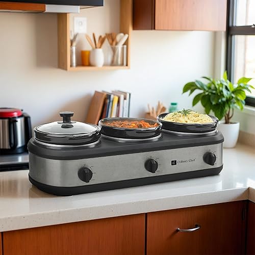 Miniatura 10 de CULINARY CHEF, Triple olla de cocción lenta, servidor buffet de 3 ollas, calentador de alimentos - inoxidable