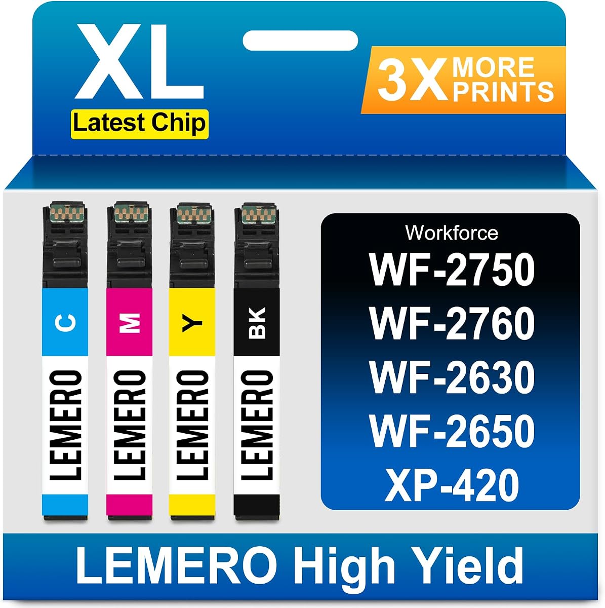 LEMERO Cartucho de tinta remanufacturado de repuesto para Epson 220XL, paquete de 4 | Paquete combinado de alto rendimiento para impresora Workforce WF-2750 WF-2760 WF-2630 WF-2650 WF-2660 XP-420 XP-320 XP-424 (paquete de 4)