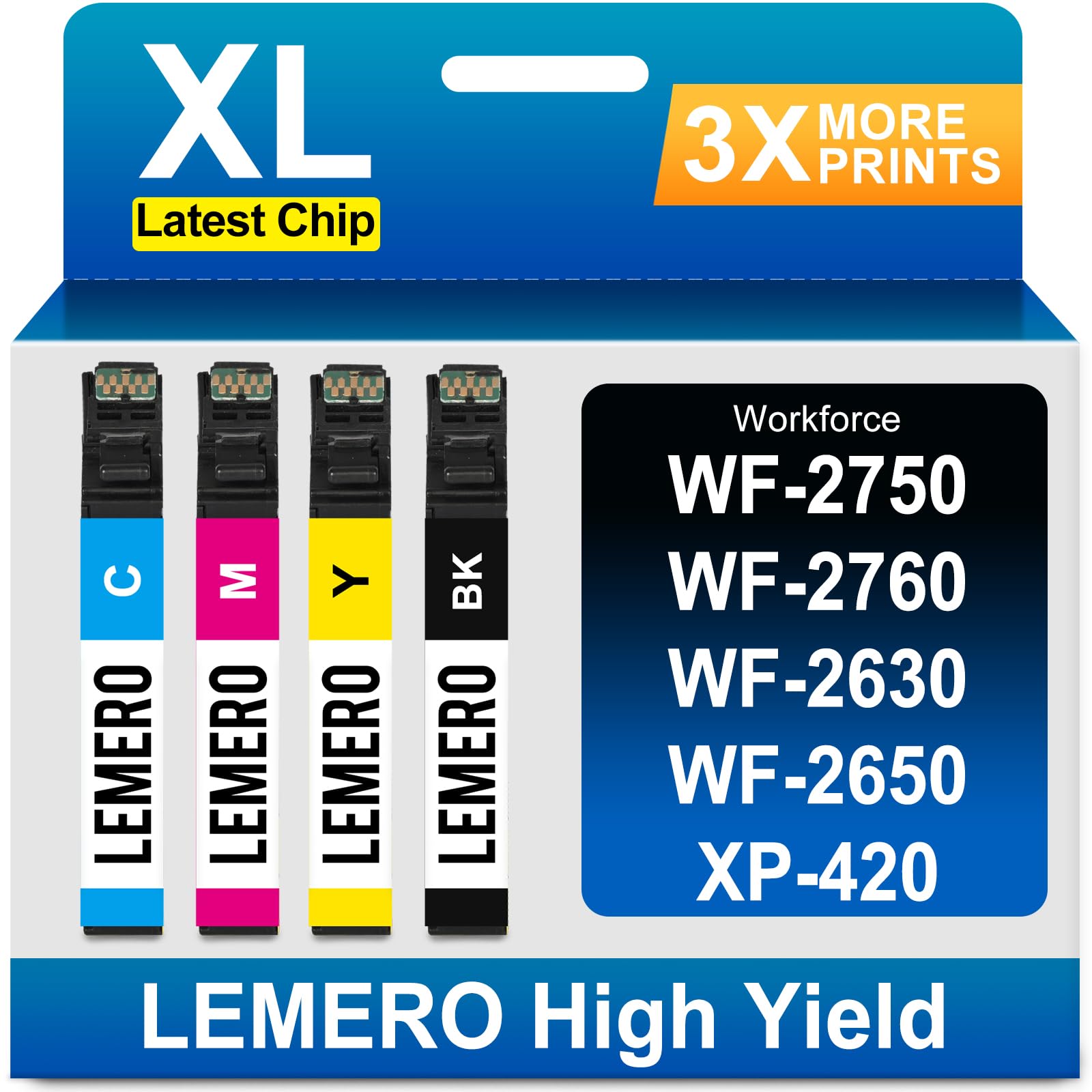 LEMERO Remanufactured for 220XL Replacement for Epson 220 220XL Ink Cartridges for Workforce WF-2750 WF-2760 WF-2630 WF-2650 XP-420 XP-320 WF-2660 XP-424 Printer (Black Cyan Magenta Yellow, 4 Pack)