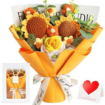 Tenn Well Crochet Flower Bouquet Crochet Knitted Sunflower Gift Artificial Flowers for Mothers Day Birthday Graduation Anniversary and Home Decoration