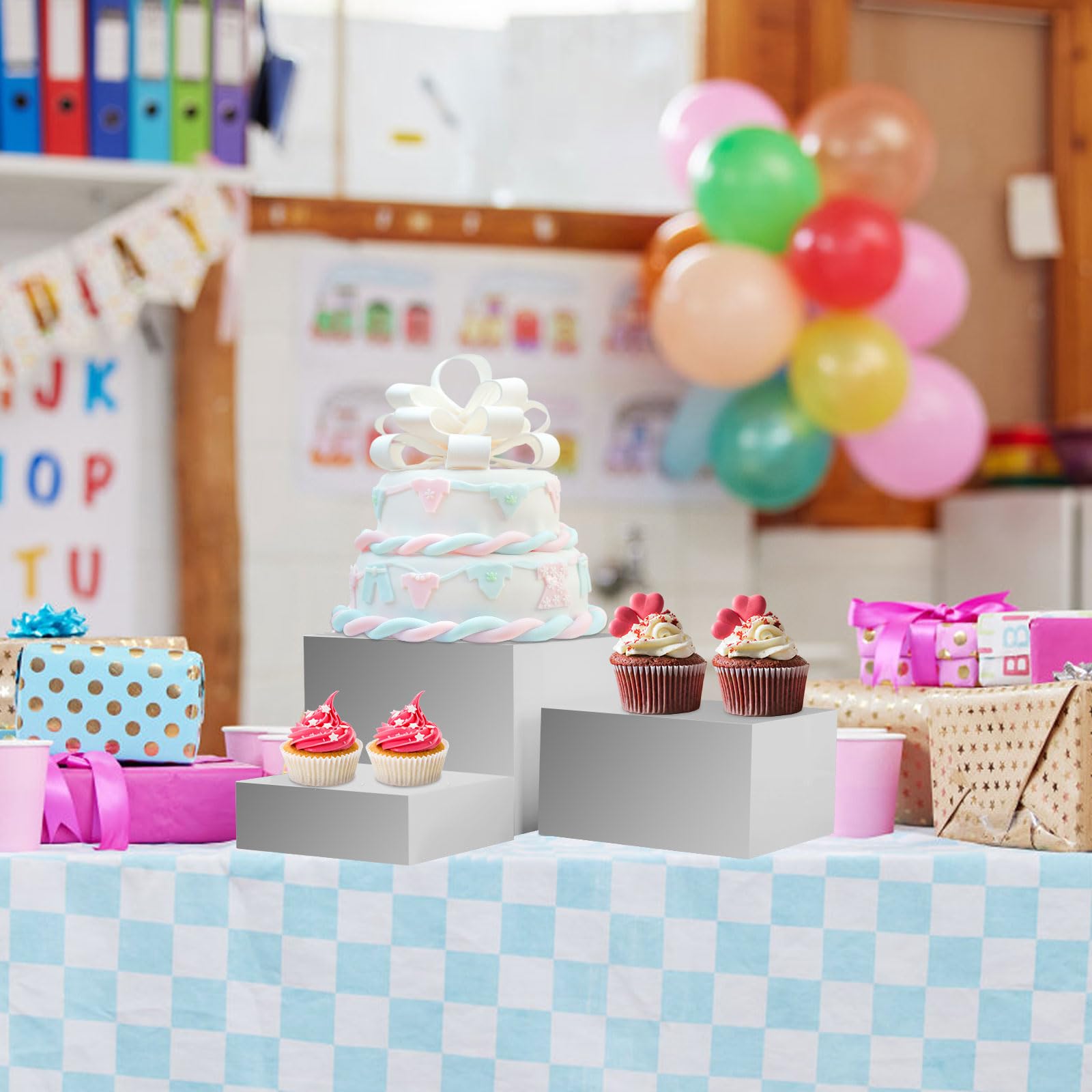 3 Alzate per Buffet, 15,2x17,7x20,3cm Alzate Cupcake Acrilico Argentato con Fondo Cavo Alzate per Cibo per Tavolo da Buffet Alzate Eleganti e Pulite per Buffet per Caramelle Dessert