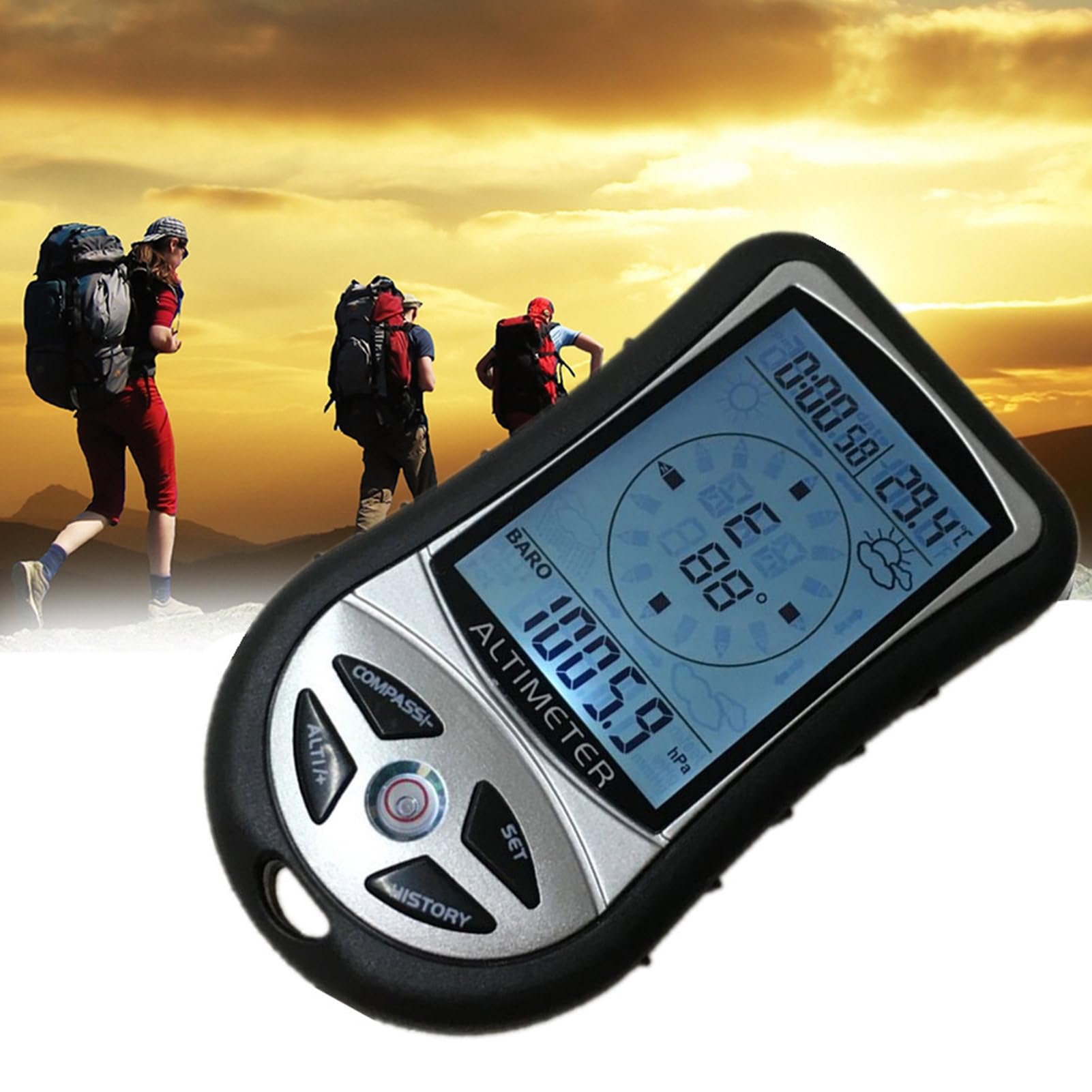 Digitaler Höhenmesser, Elektronischer Höhenmesser,Multifunktions -Handheld -Barometer -Temperaturmesser - Tragbare Wettervorhersage Mit Hintergrundbeleuchtung, Zeituhr, Messgerät Outdoor -