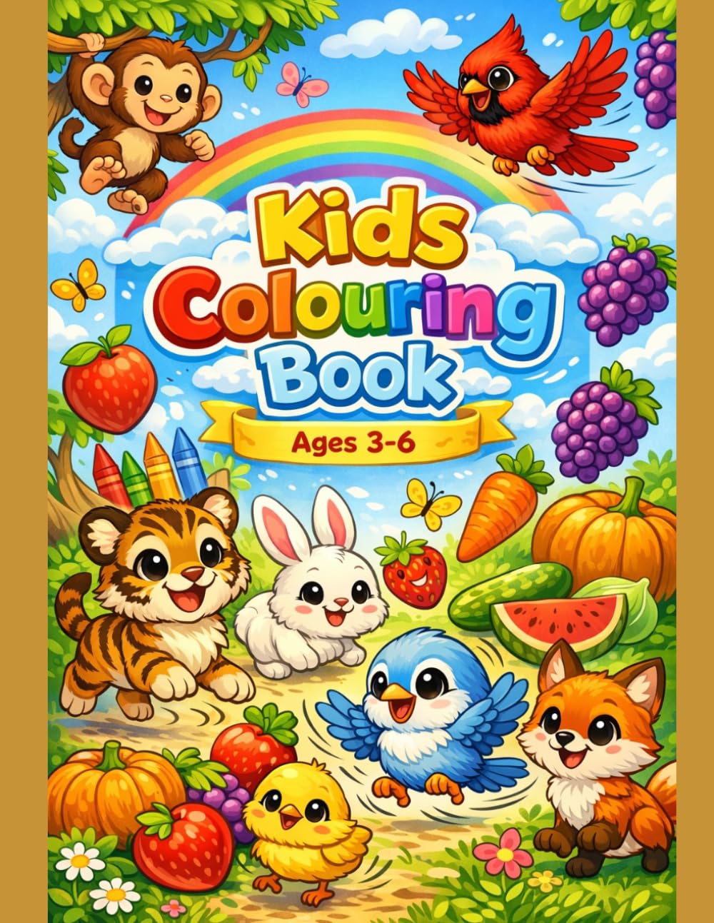 A Fun Kids Coloring Book: Animals, Birds & Nature for aged 3 to 6 years: Fun Learning Activities for Toddlers and Preschoolers Ages 3-6