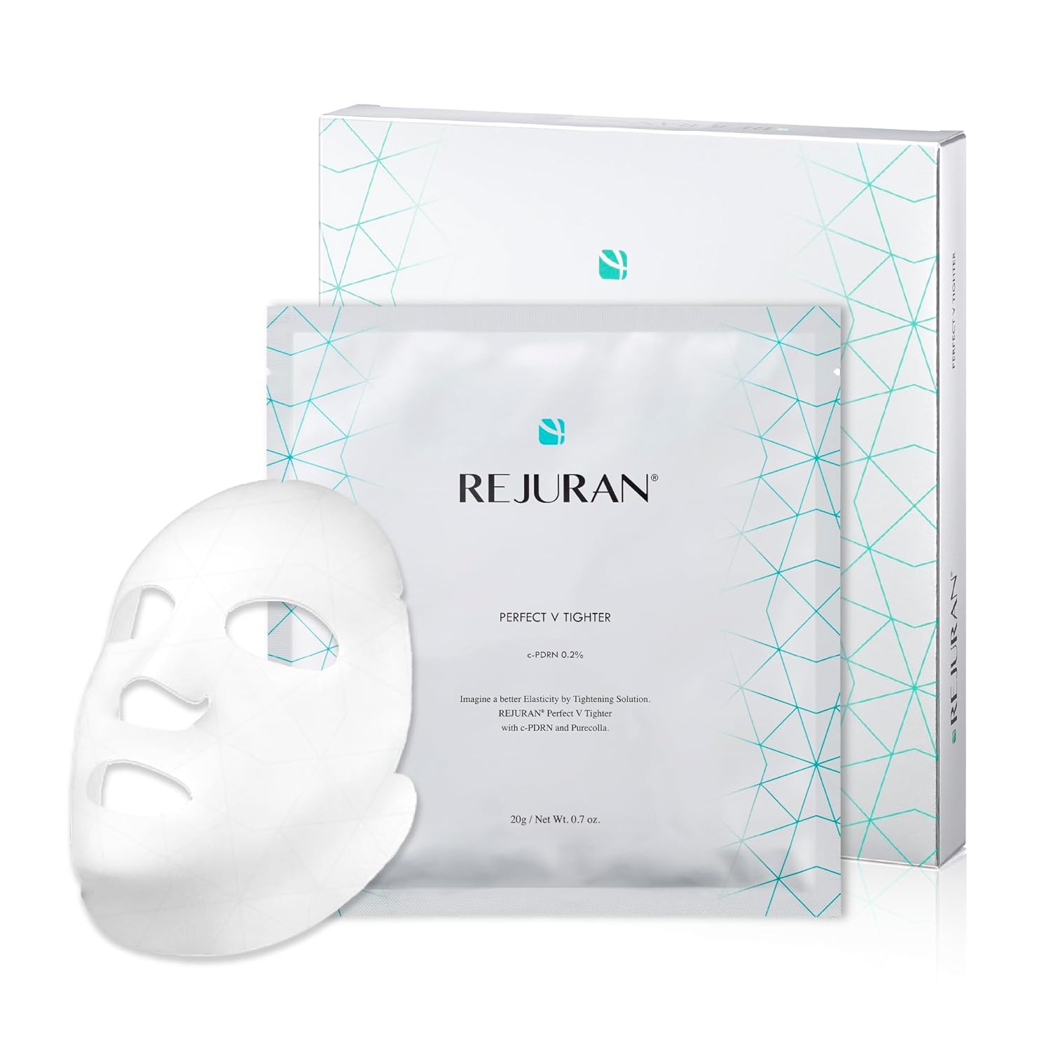 REJURAN® Perfect V Tighter Dual-Sheet Lifting Sheet Mask, c-PDRN® (4ea) – Face & Jawline Lifting and Firming Original PDRN & Purecolla, Deep Moisturizing, Skin Tightening Anti-Aging Korean Skin Care