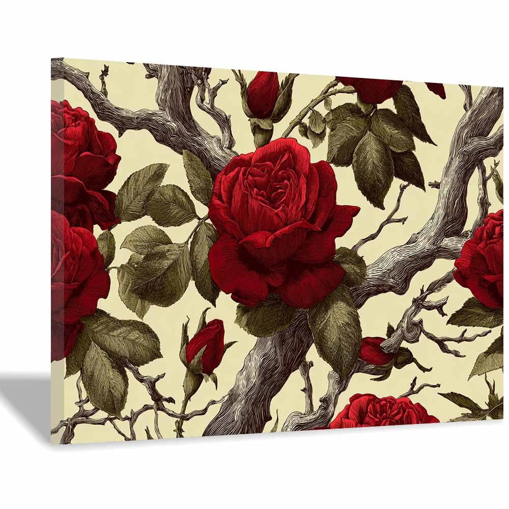Hoqiu Multicolor Botanical Wall Art Antique Ros Illustration Pictures, Print Canvas Poster Decor For Living Room, Bathroom Canvas Art, For Bedroom Home Decoration.(Multicolor)-70X100cm Framed