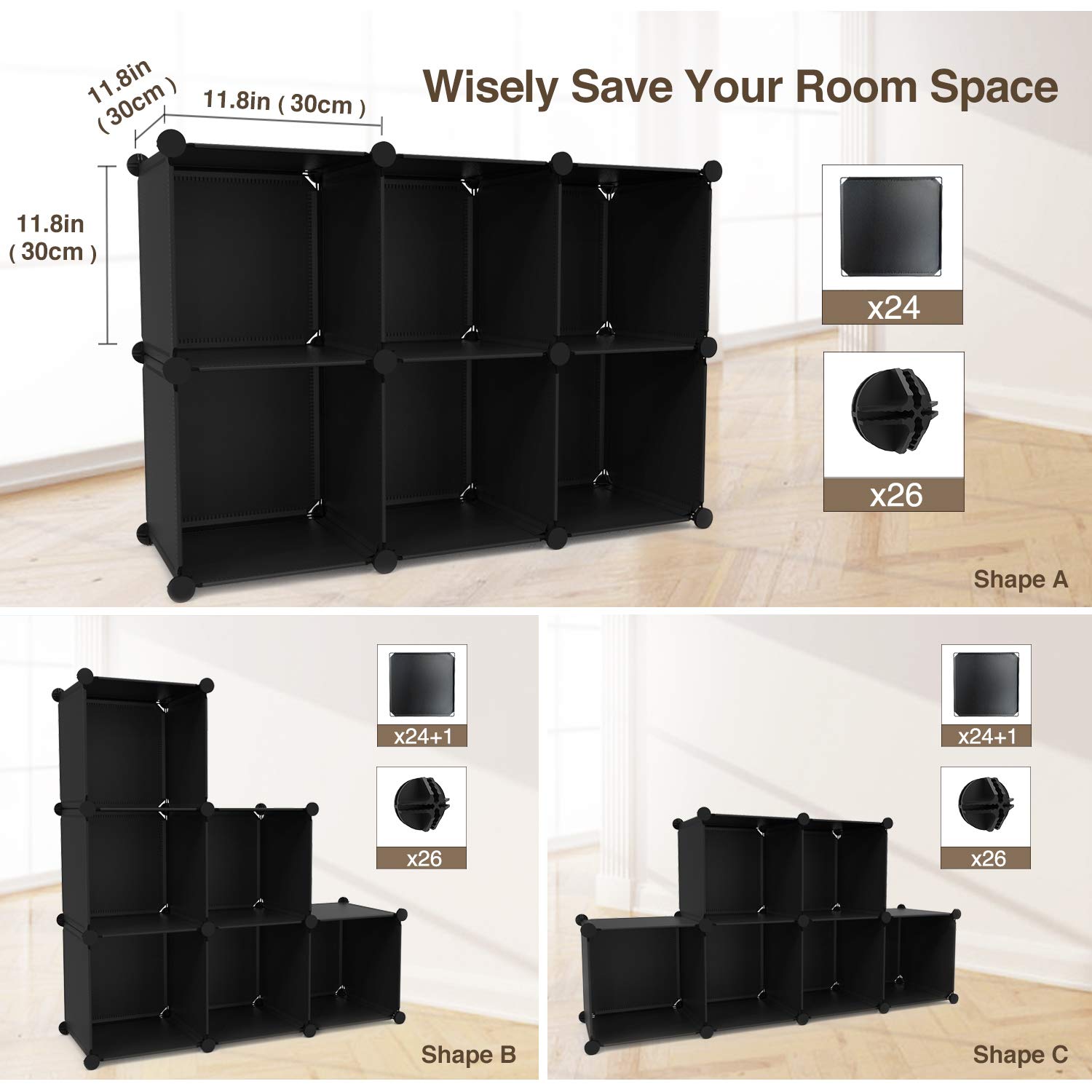 GREENSTELL 6 Cubes Storage Organizer,DIY Plastic Stackable Shelves