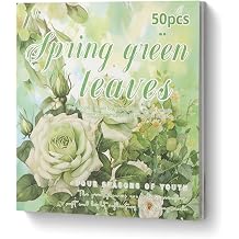 Sticker Scrapbooking Supplies Sticker Books Scrapbooking Paper for Junk Journaling Adults Vintage Journaling Green Leaf Theme 25 Sheets PET & 25 Sheets Paper Stickers