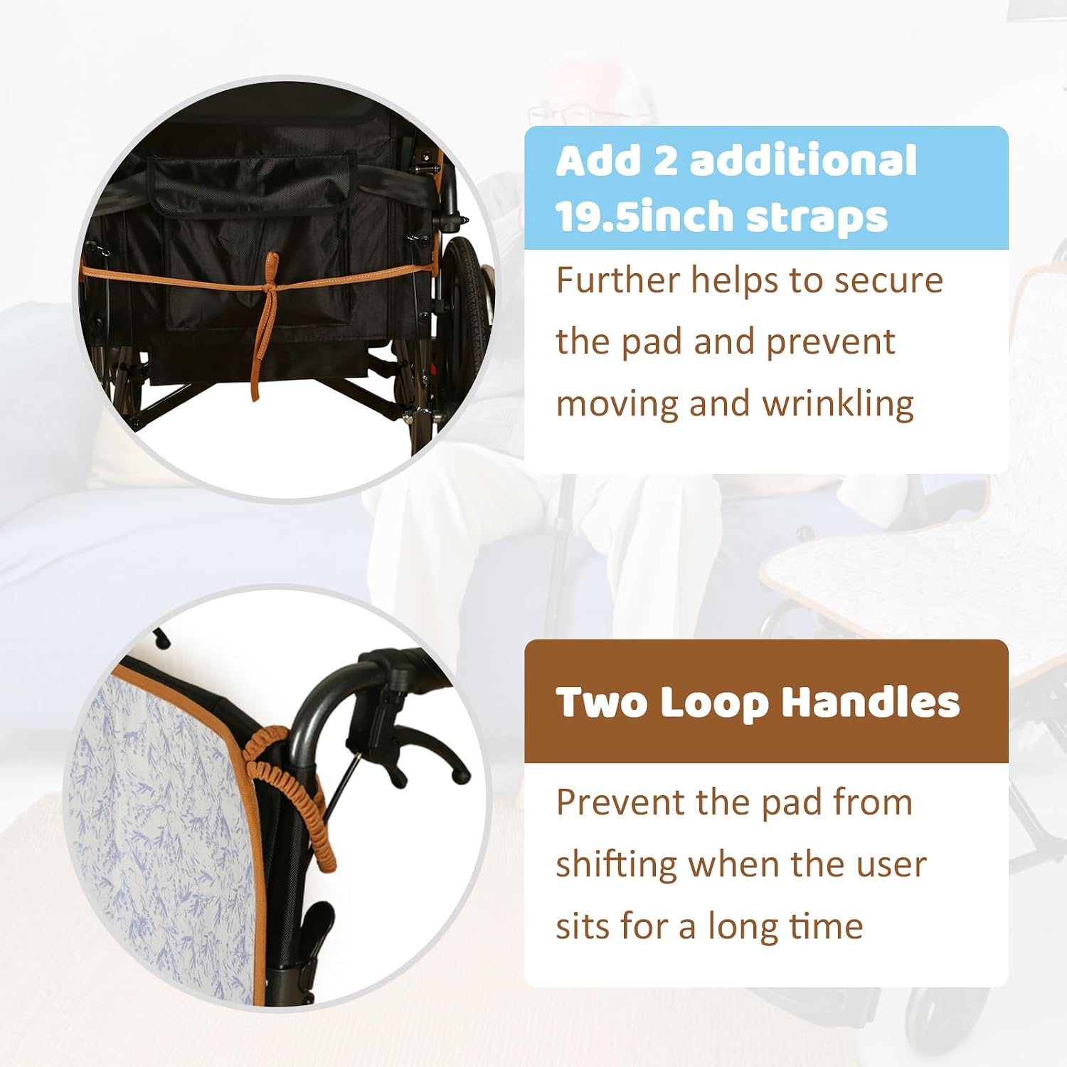 Wheelchair Incontinence Waterproof Pads with Colorful Pattern - Extra Large, Washable & Reusable, with Two Straps for Secure Fit (Violet Grove, 18.9" x 33.9") image 2