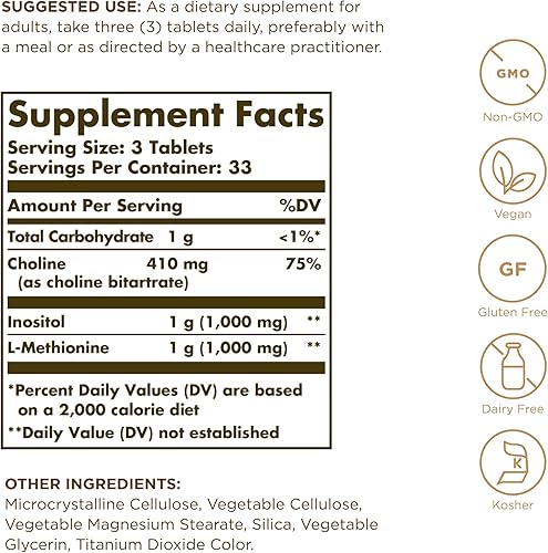 Miniatura 2 de Solgar Factores lipotrópicos, 100 tabletas - Soporte hepático - Vegano, sin gluten, sin lácteos, Kosher - 33 porciones