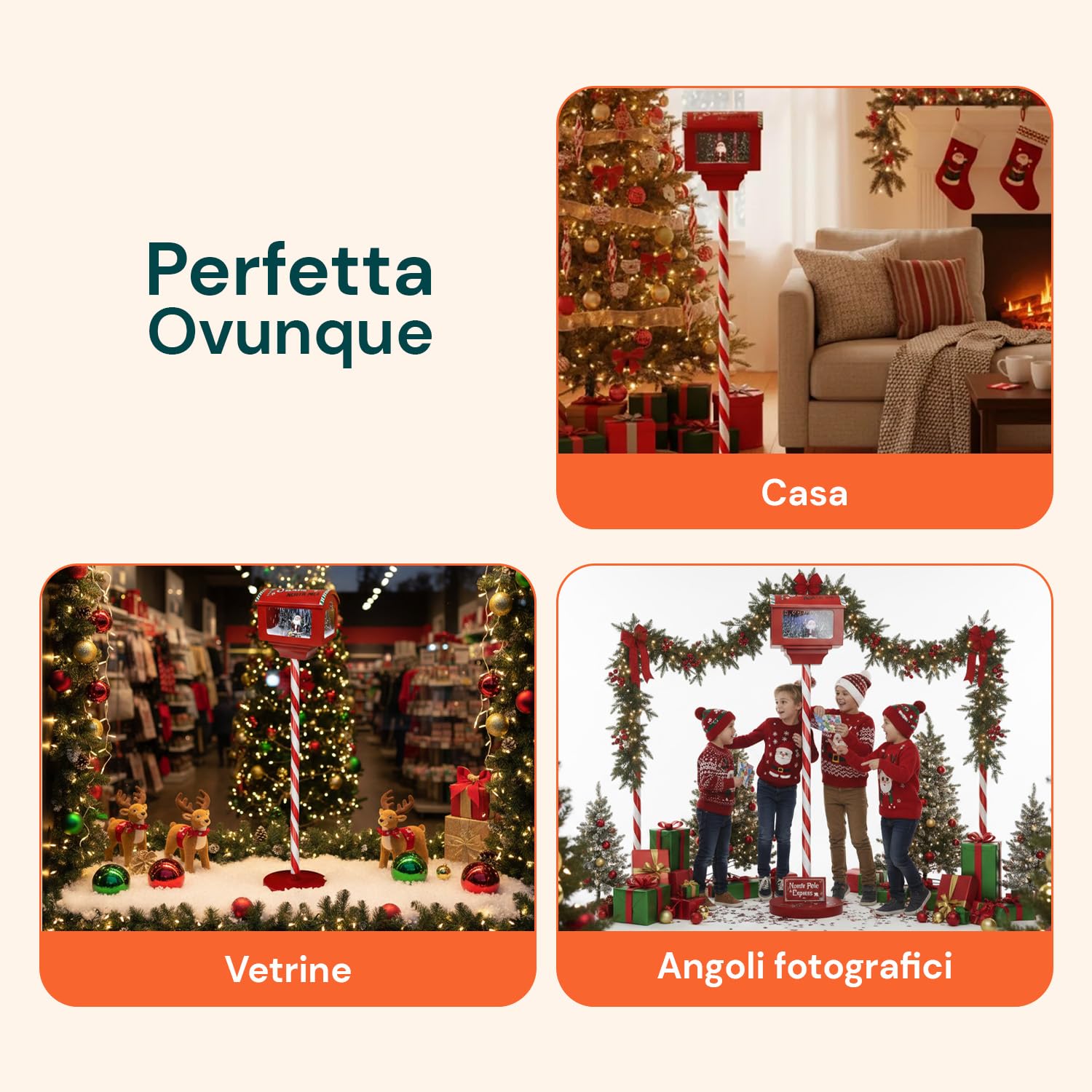 Wintem - Box Postale Scenografica 150cm con Luci, Suoni e Movimento per Decorazioni Natalizie di Grande Impatto, Funzionamento Tramite Cavo USB e 3 Batterie AA