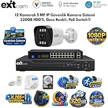 ExitCam 12 Kameral  5MP IP PoE G venlik Kamera Seti   320GB HDD Tak l , Gece Renkli, 200 Metre Kablolu