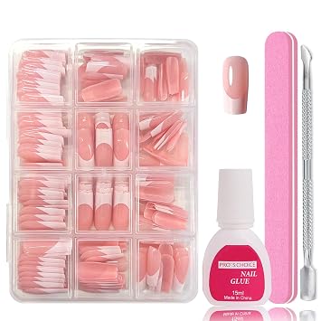 False Nails Tips Set 240 Pieces French False Nails for Sticking Artificial Nails Short Square Nail Art Manicure Fake Nails for Women Medium Long French