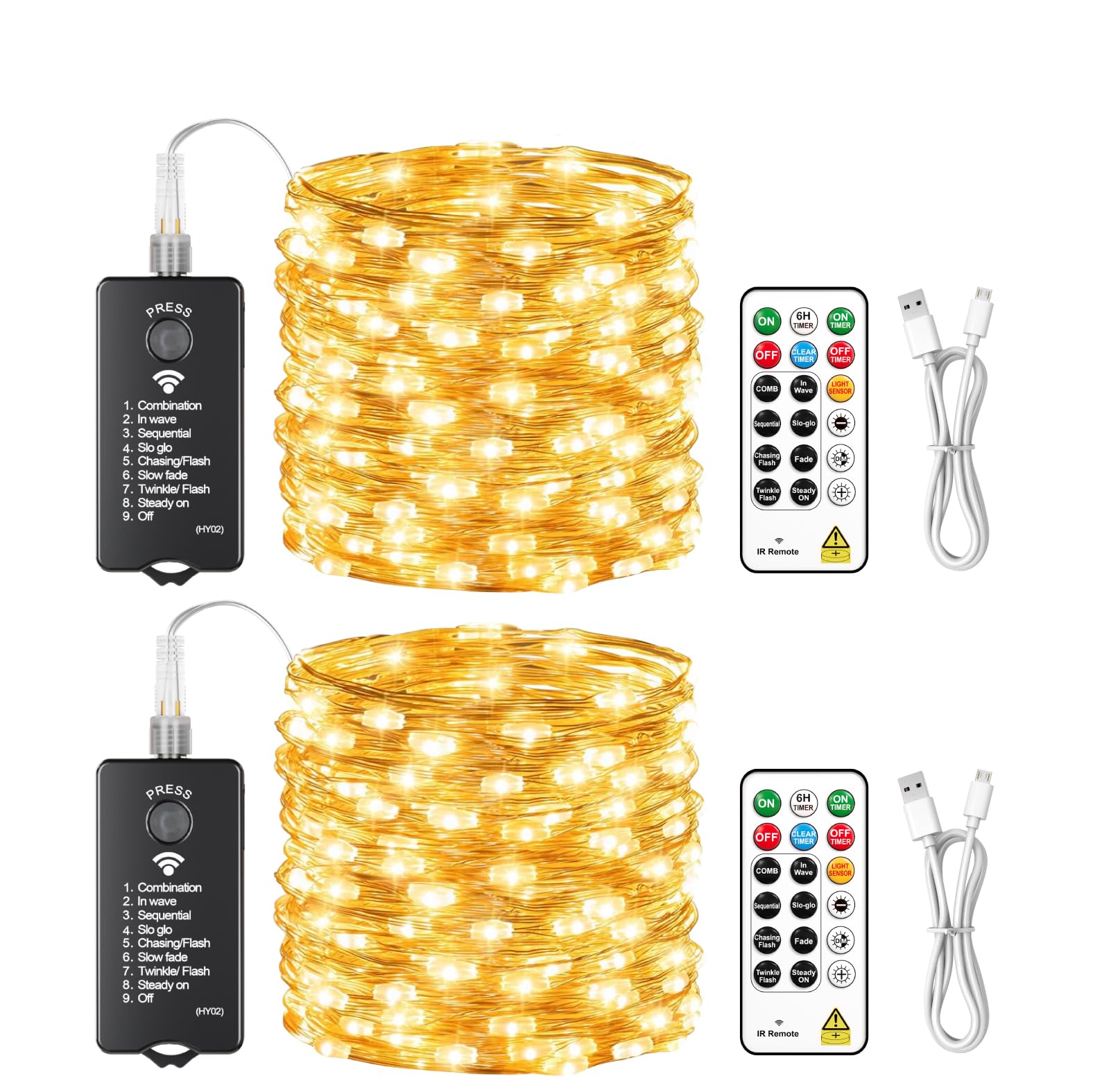 SINAMER 2 Stück Lichterkette Batterie Aufladbar mit Fernbedienung 10m 100 LED Lichterkette mit Lichtsensor und Timer, Wasserdicht, 8 Modi Deko Outdoor Garten Balkon Weihnachten Innen Außen