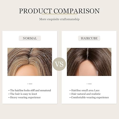 Miniatura 5 de HAIRCUBE Pelucas onduladas rubias degradadas para mujer, peluca sintética larga y rizada, parte media, aspecto natural, resistente al calor, pelucas