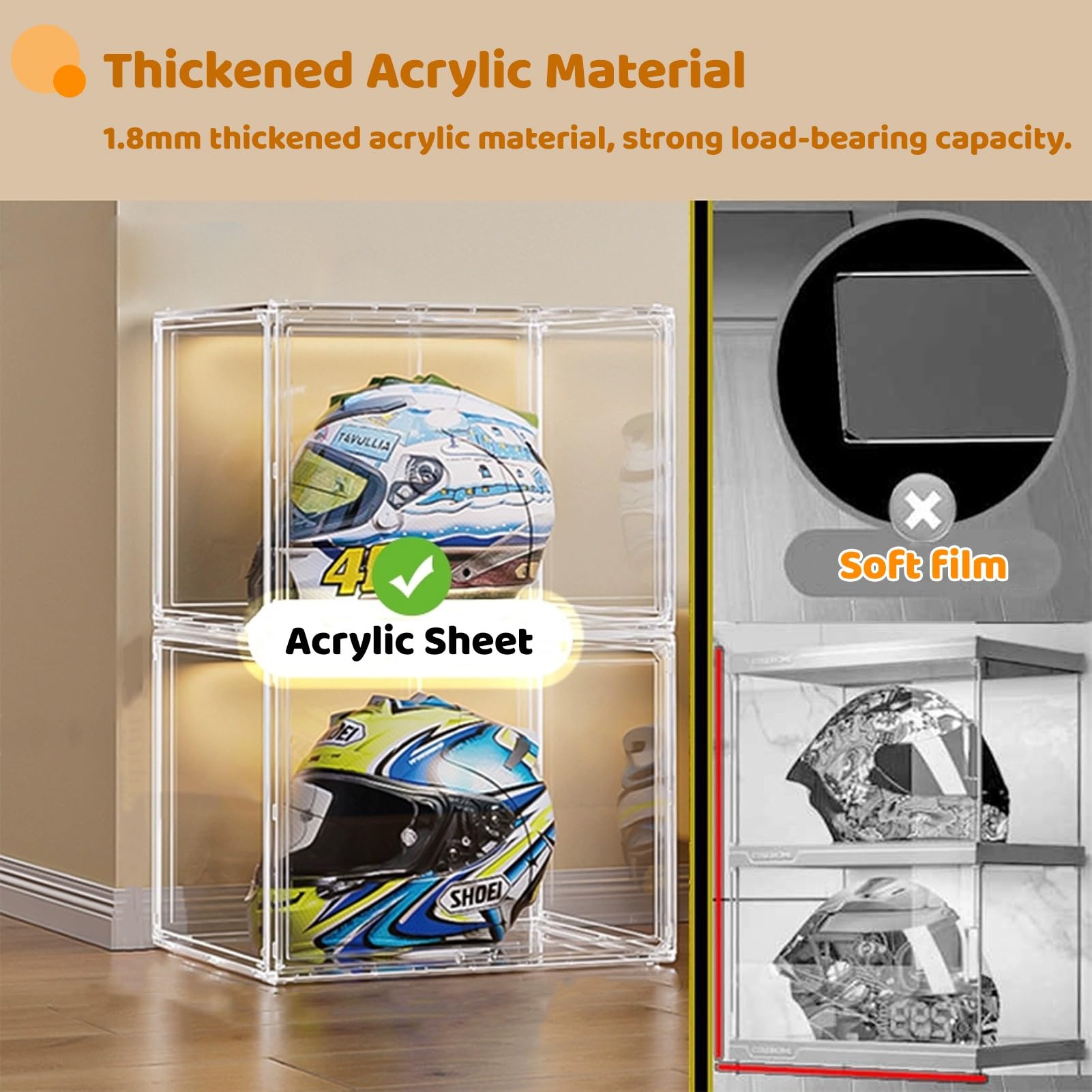 Casco Obra Vitrina de Acrílico Transparente para Cascos de Fútbol Americano, Armarios de Oficina para Guardar Cascos de Seguridad, Armarios de Seguridad contra Incendios(Five Boxes)