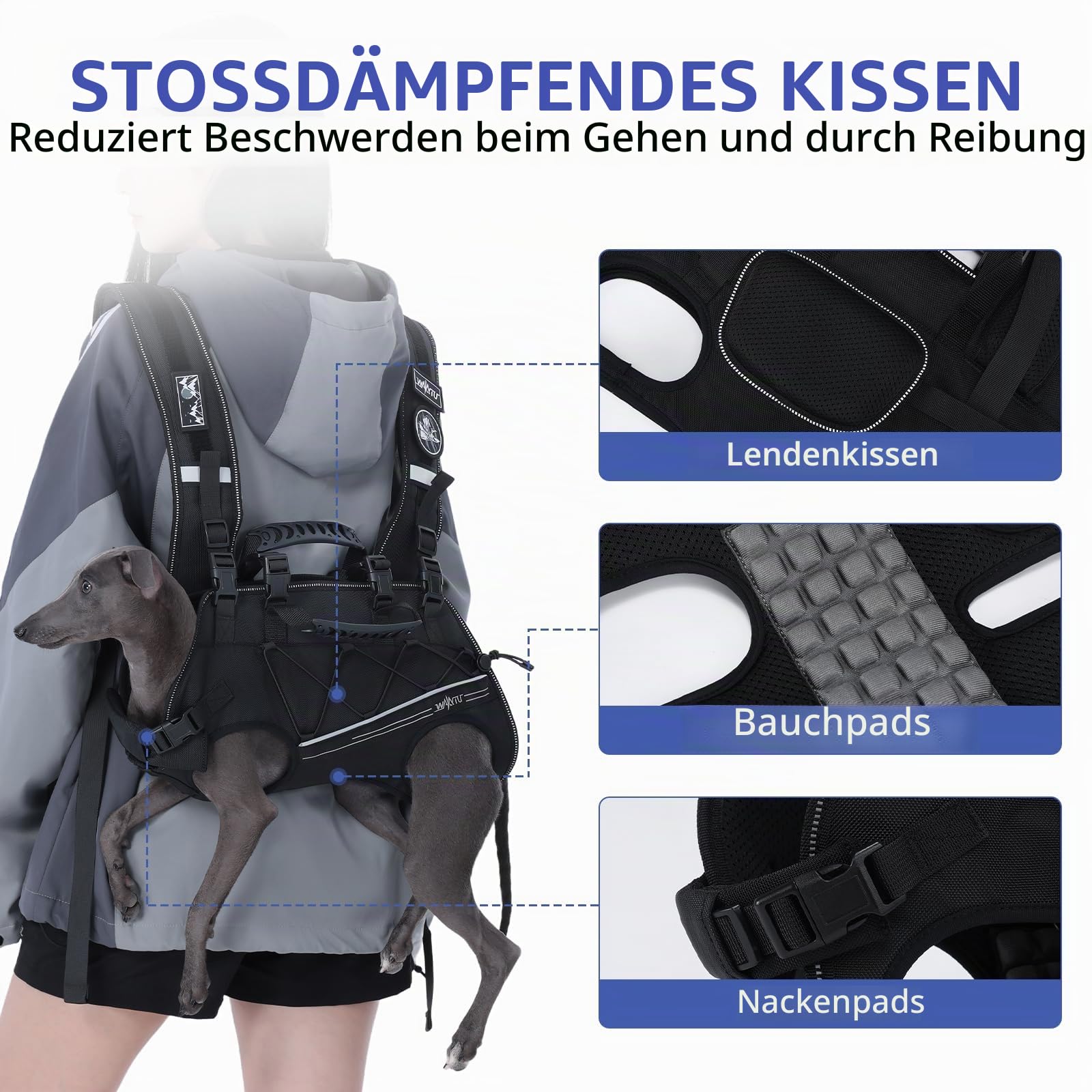 Wakytu Hundeliftgeschirr für kleine Hunde,Hunderucksackträger,Verstellbare gepolsterte atmungsaktive Gurte für Hunde,Behinderte,Gelenkverletzungen,Arthritis,M(3.9-8kg)