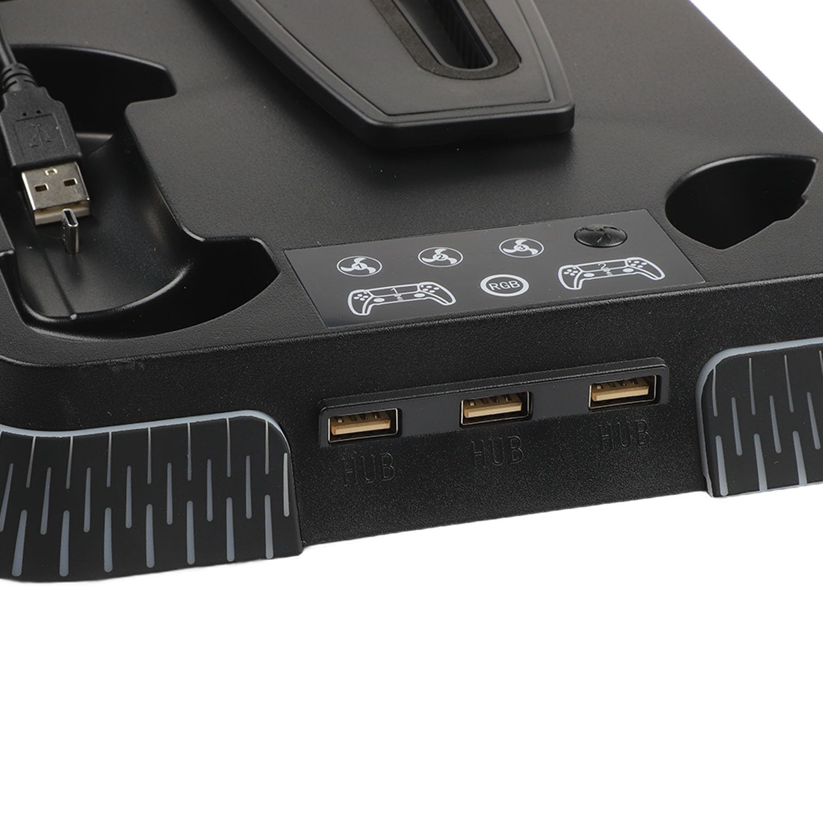Supporto di raffreddamento verticale per PS5 Pro e PS5 Slim con caricatore doppio controller, docking station per console di gioco in ABS con ventola, design salvaspazio, nero