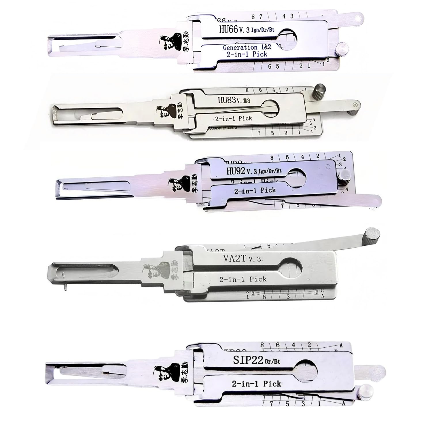 Rlokk Silver 5-Piece Hu66 V3 Va2t Hu83 Hu92 Sip22 2 In 1 Auto Lock Pick, Lock Pick And Decoder For Car, Car Key Reader, Professional Locksmith Tools