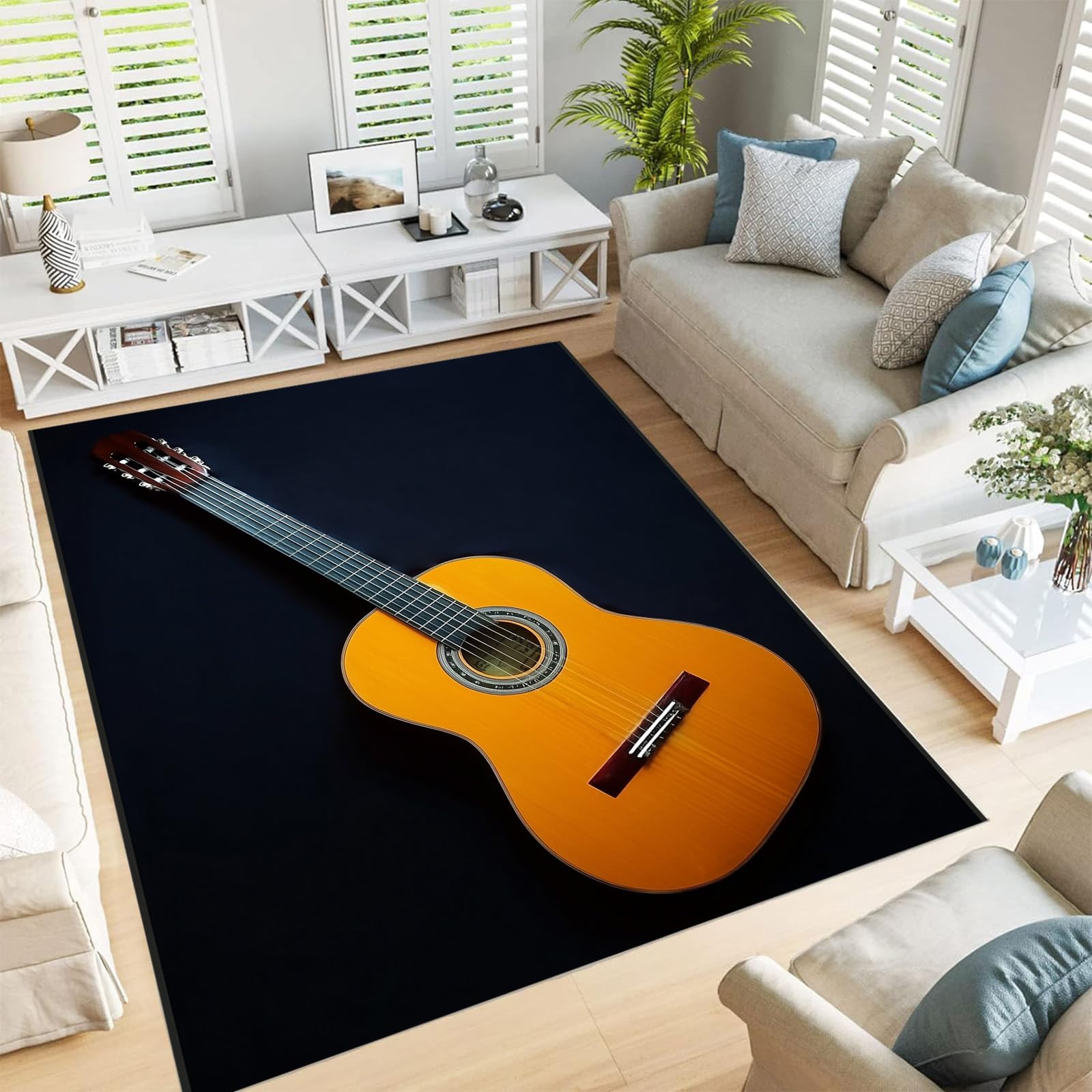 Tapis guitare acoustique orange à poils courts et dos antidérapant lavable 120x180