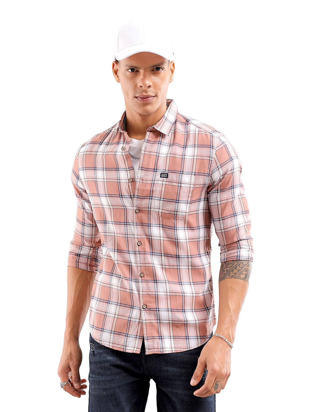 the indian garage co Men Cotton Regular Fit Checkered Full Sleeves Cutaway Collar Casual Shirt-picture-53