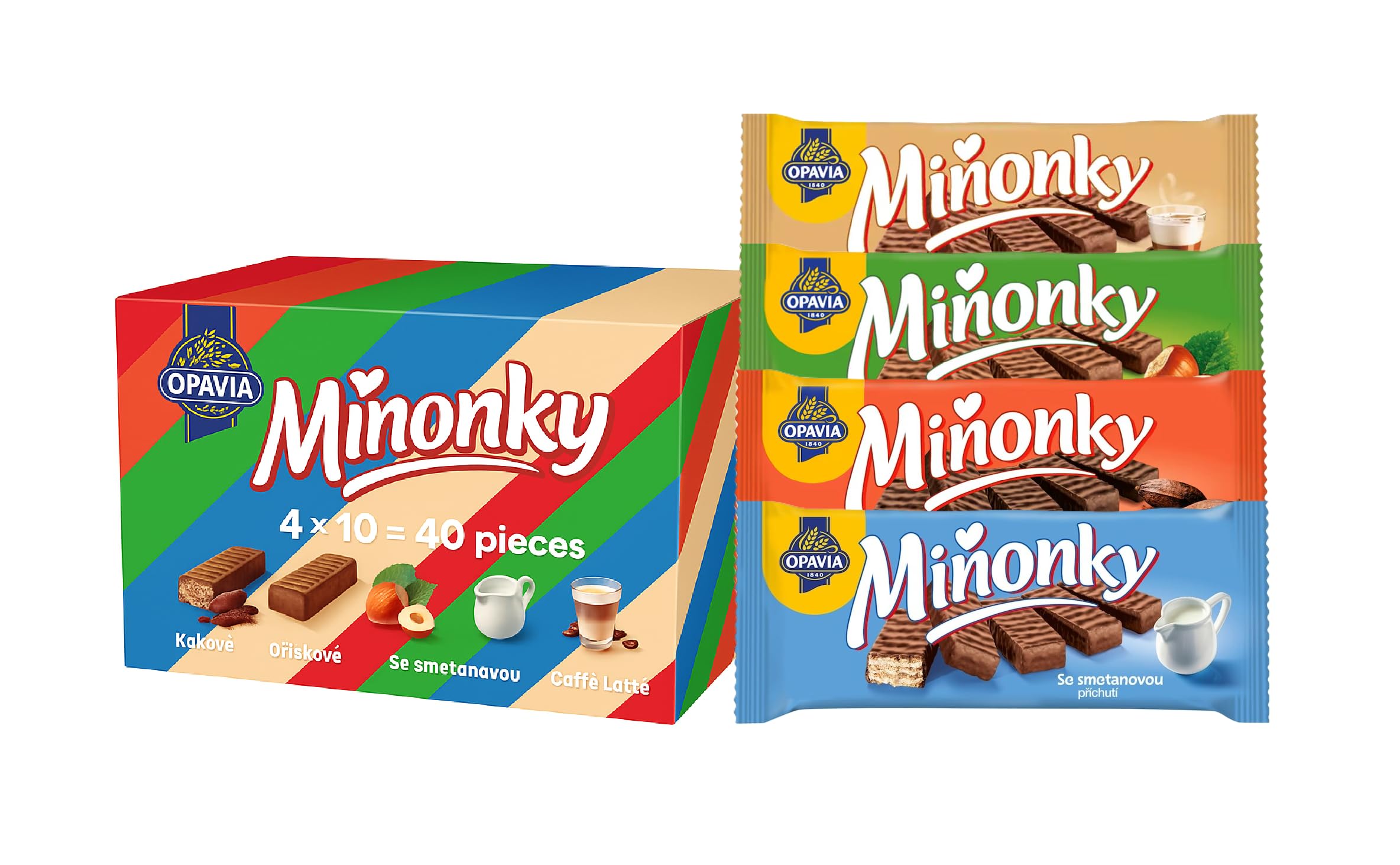 OPAVIA Miňonky – Assortimento di wafer, 4 gusti, 40 × 50 g (2.000 g)