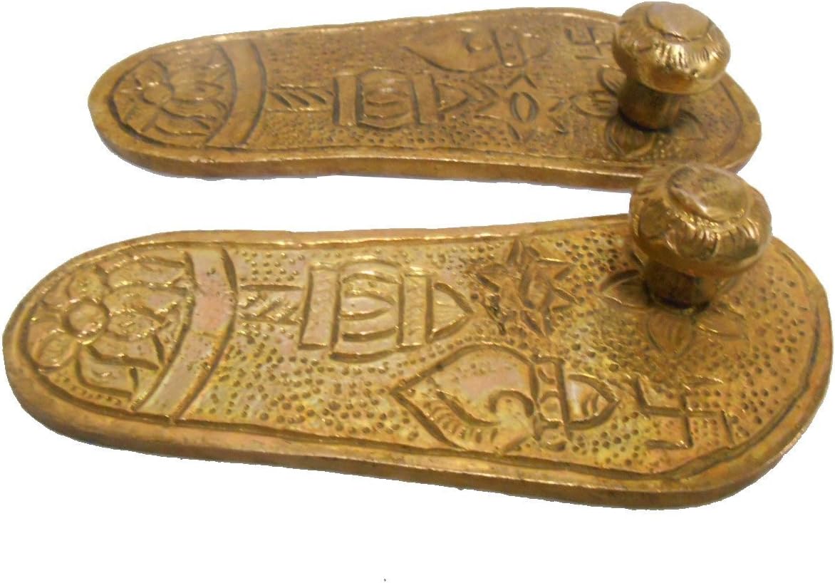 Purpledip Padukas/Charan: Impression of God's Footprints in Solid Brass Metal for Home Temple Mandir (10669)