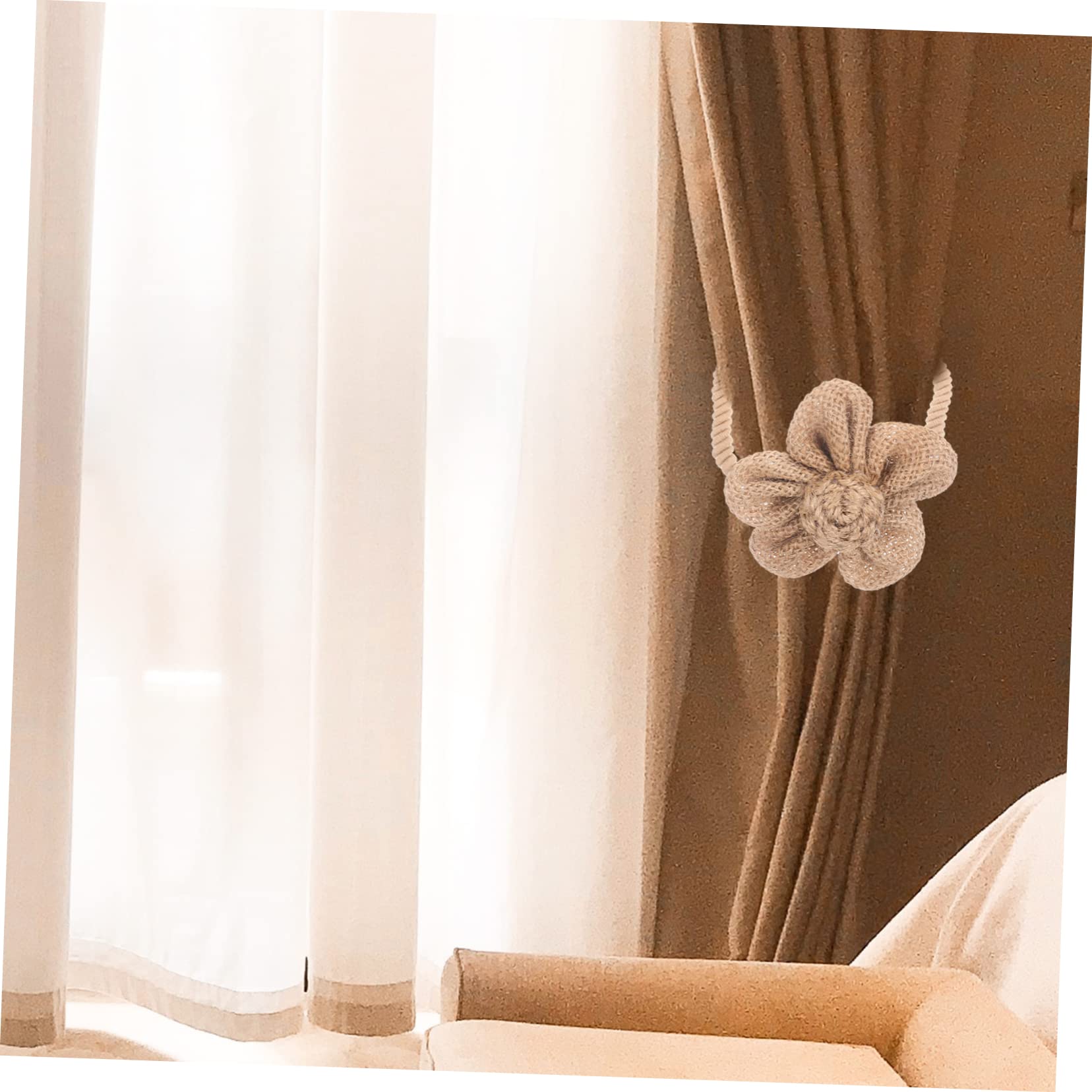 PRETYZOOM 8pièces Embrasses à Rideaux Magnétiques Coton Lin avec Fleurs Attaches Décoratives pour Fenêtres Et Intérieur