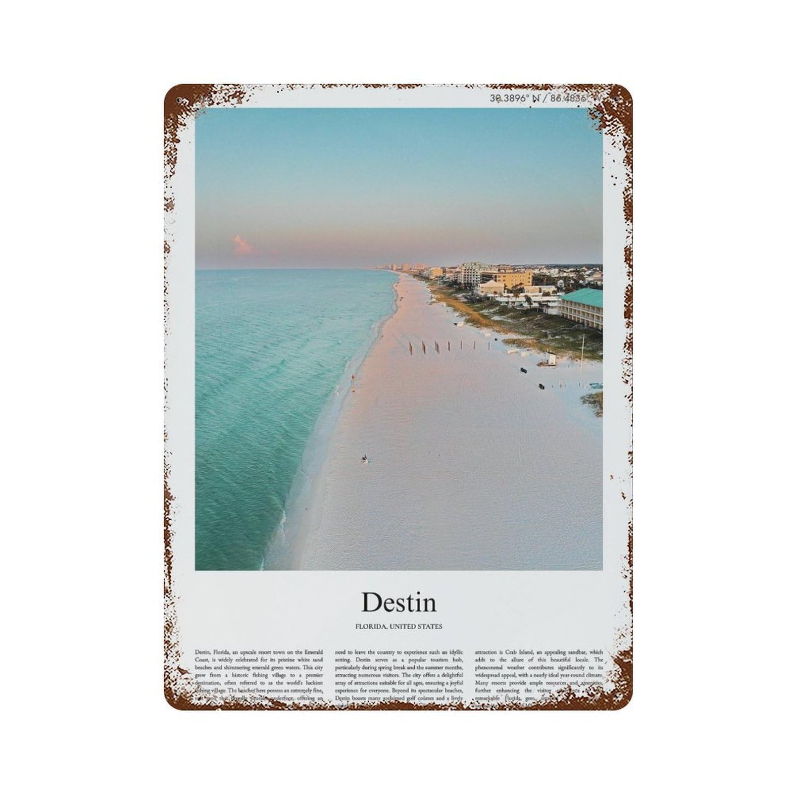 xiaoxiaoshen Destin Florida, United States, USA City Scenery Wall Decor Art Metal Tin Poster Modern Home Decor Art Home Bar Shop Decorations Vintage Sign 40x30cm
