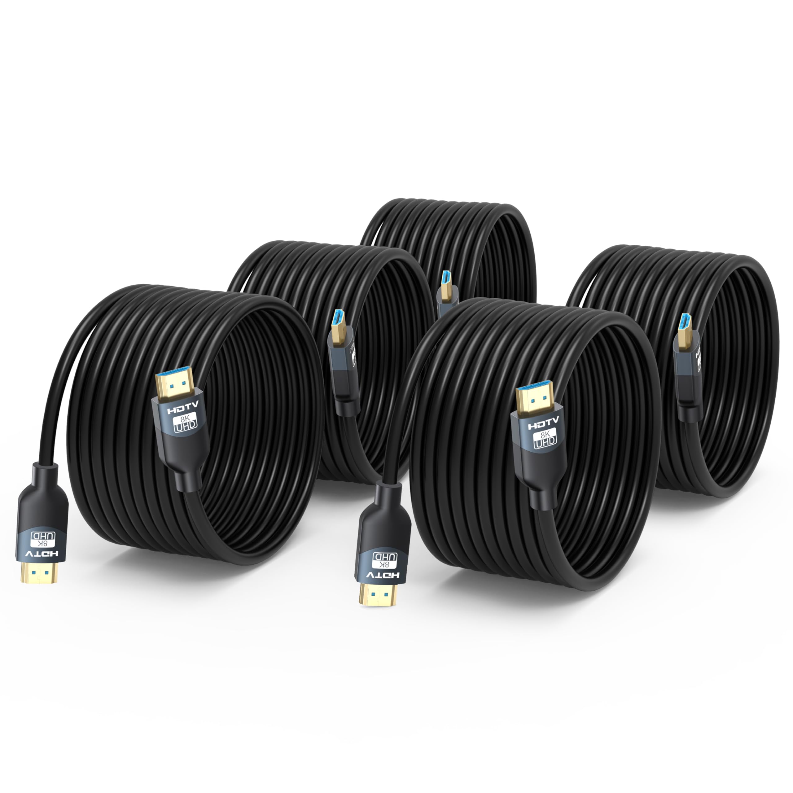 Cables HDMI 2.1 8K de 15 pies, 5 unidades, clasificación CL3 en pared, 48 Gbps, compatible con 8K a 60Hz, 4K a 120Hz, HDR10+, eARC, SBTM, VRR, QFT, ALLM, 3D, HDCP 2.3 para TV, monitor, PC, portátil
