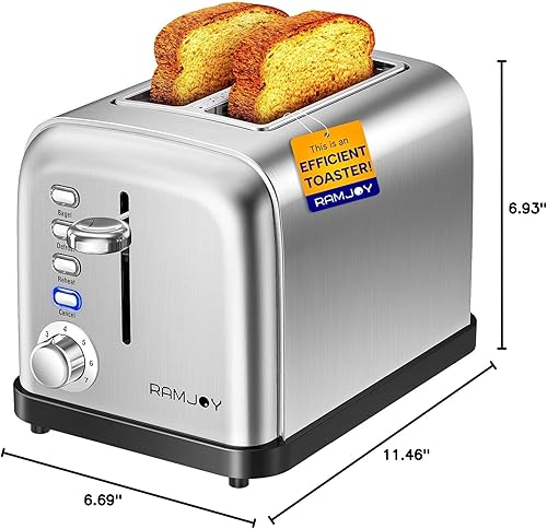 Miniatura 10 de Tostadora de 2 rebanadas, tostadora de ranura extra ancha para bagels, pan, waffles, 7 ajustes de sombra, 4 funciones principales, bandeja de migas