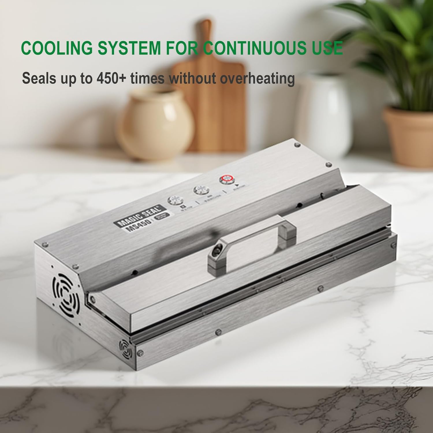 MAGIC SEAL 16'' Commercial Vacuum Sealer - All 304 Stainless Steel Constructed Automatic Vacuum Packaging Machine for Food Storage, 95kPa 400W, Easy-lock Handle, 450 Continuous Seals -MS450