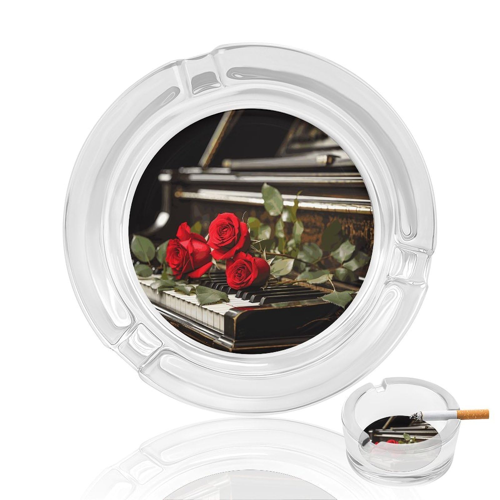 Cendrier pour la maison motif rose et piano idée cadeau fumeur chic