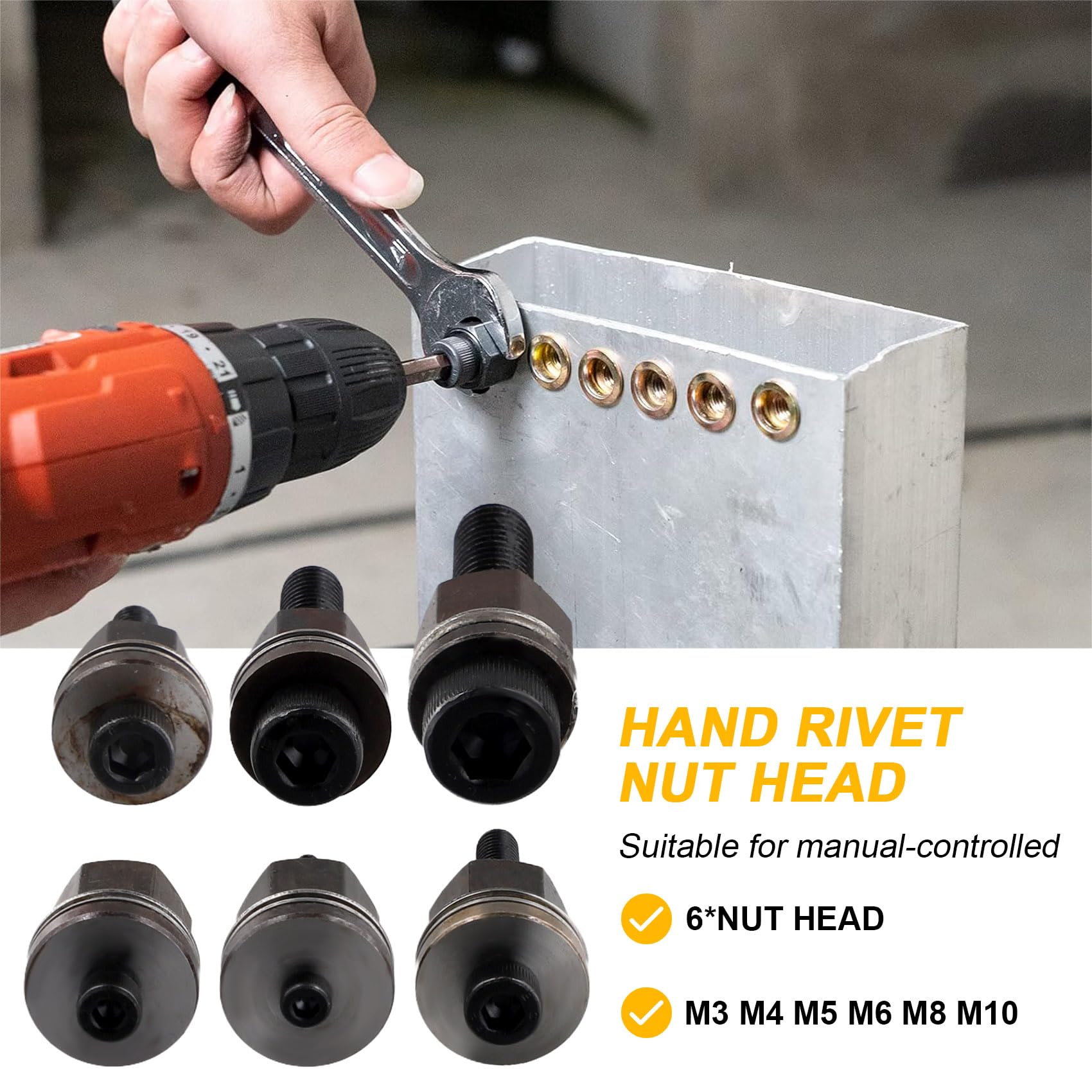 Set di Teste In Acciaio per Rivetti Manuali da 6 Pezzi Rivettatrice Manuale per Sostituire Dado Della Punta M3//M5/M6/M8/M10 Testa Mandrino per Lo Strumento per per Rivetti