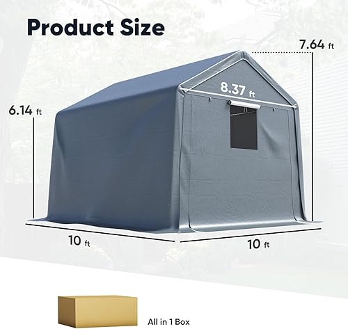 Miniatura 12 de Quictent Refugio de cochera resistente de 6 x 8 pies con ventanas de malla enrollables y marco reforzado, toldo de garaje portátil para Plata Gris