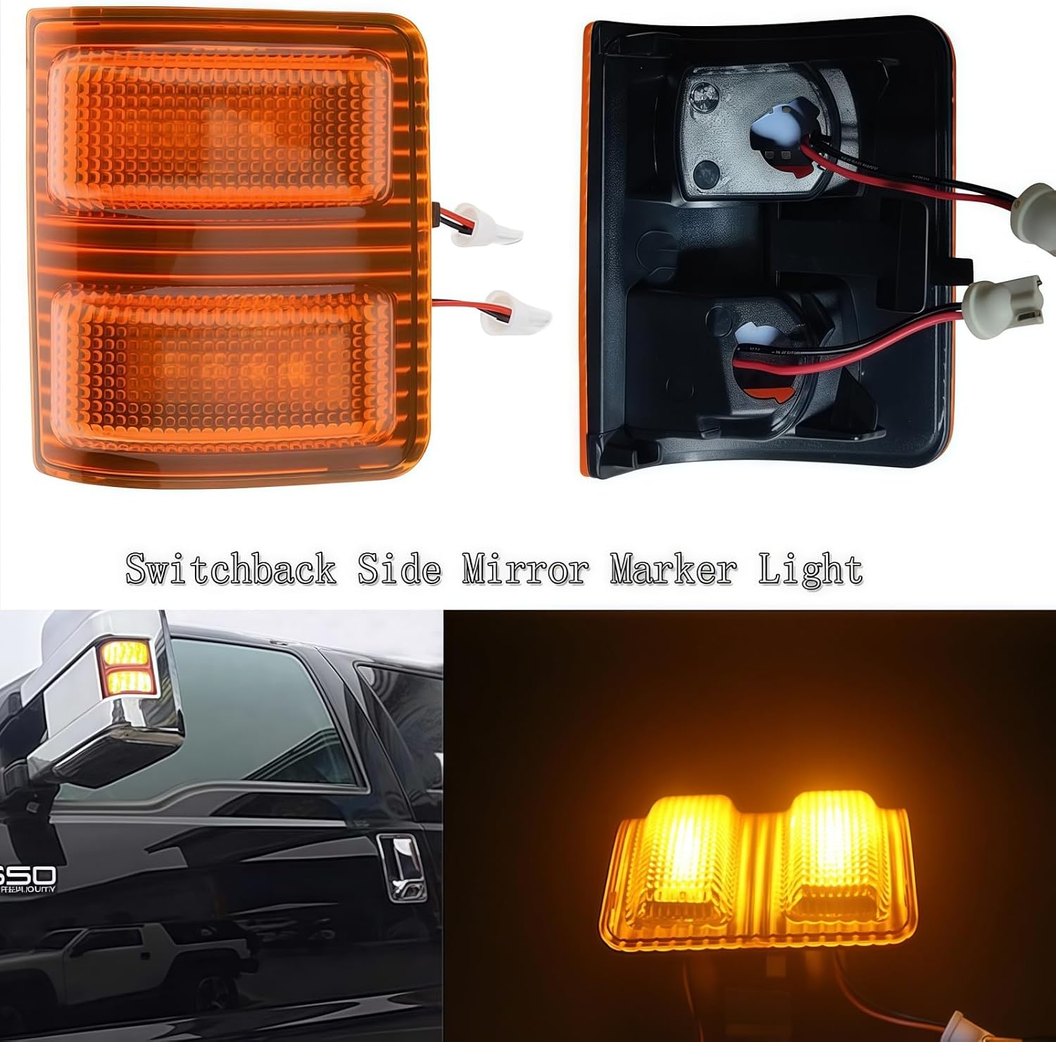 Signal Mirror Light Replacement for 2008-2016 Ford F250 F350 F450 F550 Super Duty Amber Lens LED Side Mirror Marker Lamp Turn Signal and Running Light Aftermarket Switchback Blinker,2 PCS