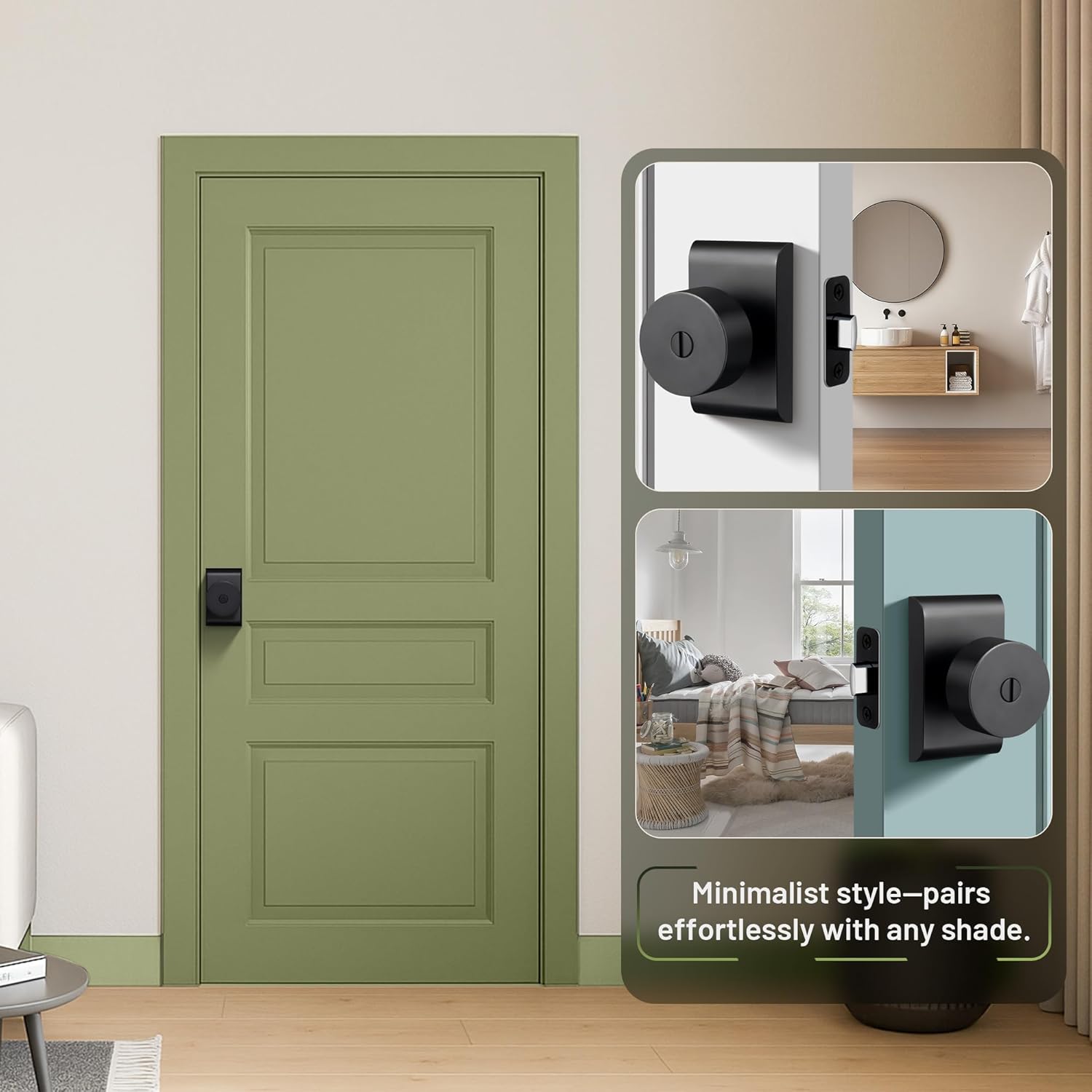 Moquin Door Knobs Interior, Zinc-Alloy Heavy Duty Privacy Modern Design Keyless Doorknob for Bedroom Bathroom, Matte Black