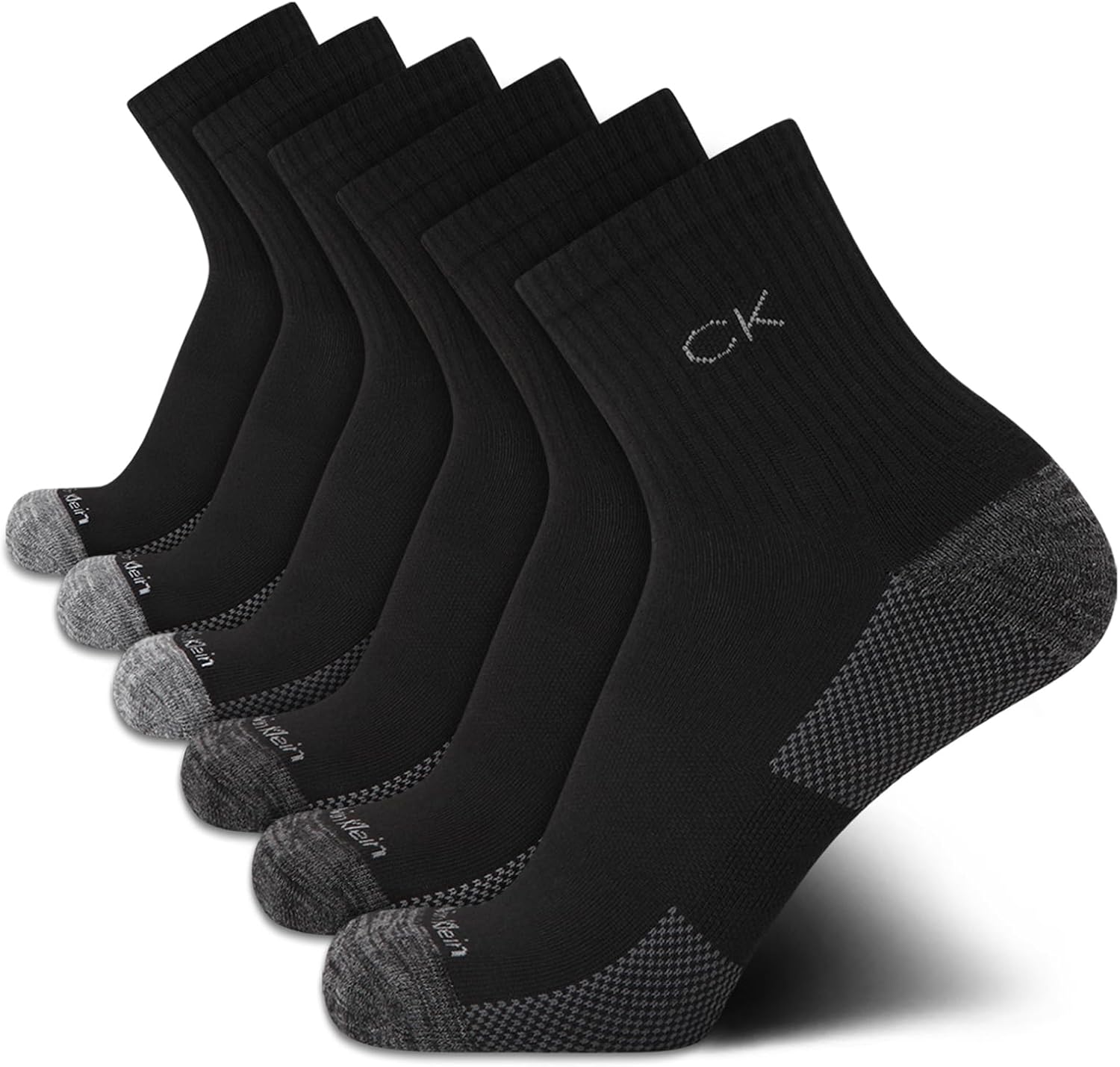 Calvin Klein Mens Quarter Socks - 6 Pack Performance Cushioned High Quarter Cut Athletic Socks for Men With Arch Support