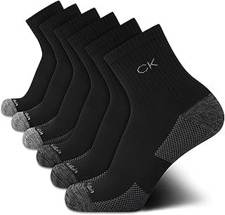 Calvin Klein Mens Quarter Socks - 6 Pack Performance Cushioned High Quarter Cut Athletic Socks for Men With Arch Support