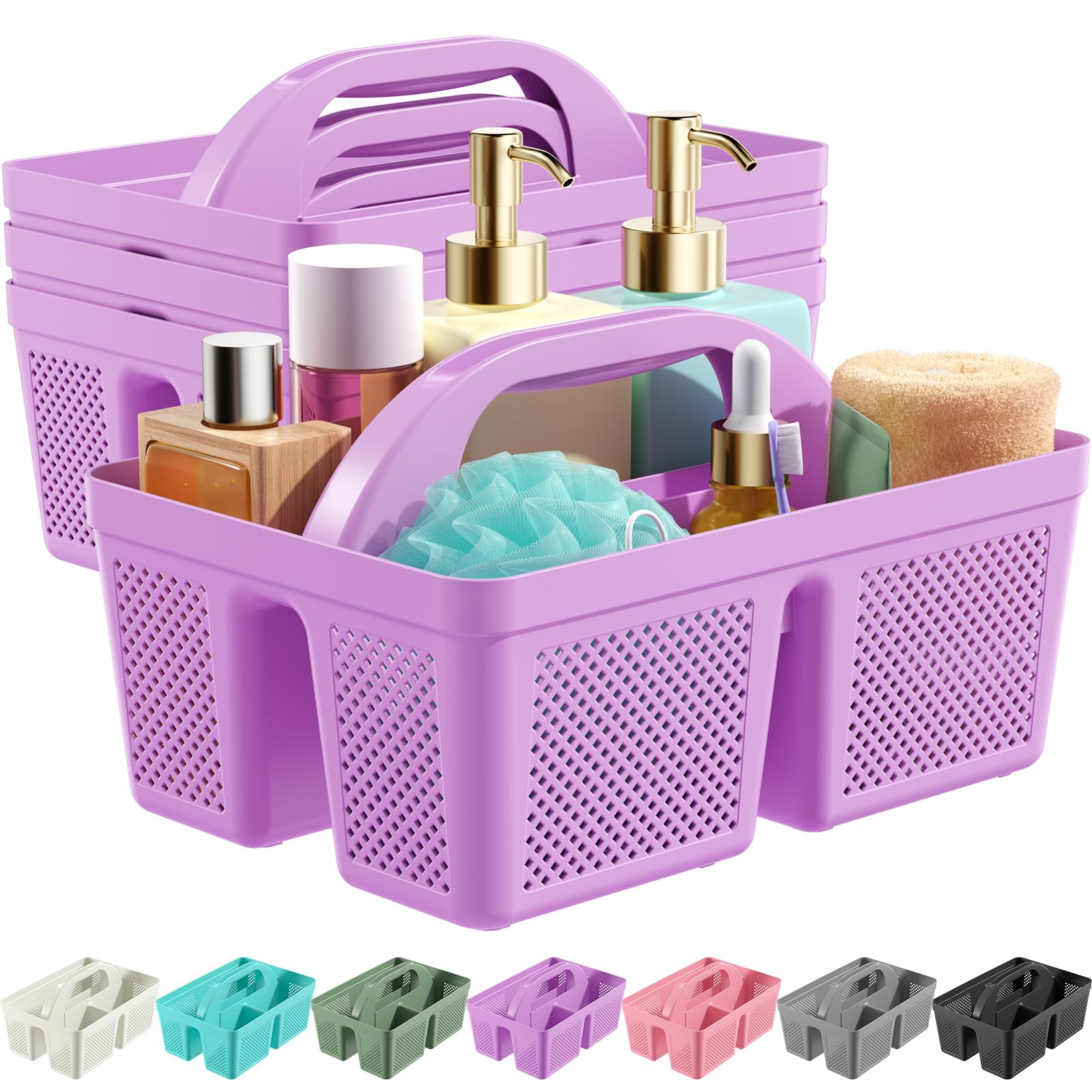 MLIKLU 4 Pack Portable Shower Caddy Integrated Handle Reinforced Plastic Quick-Dry Ventilation Holes Multi-purpose Storage Basket for Home