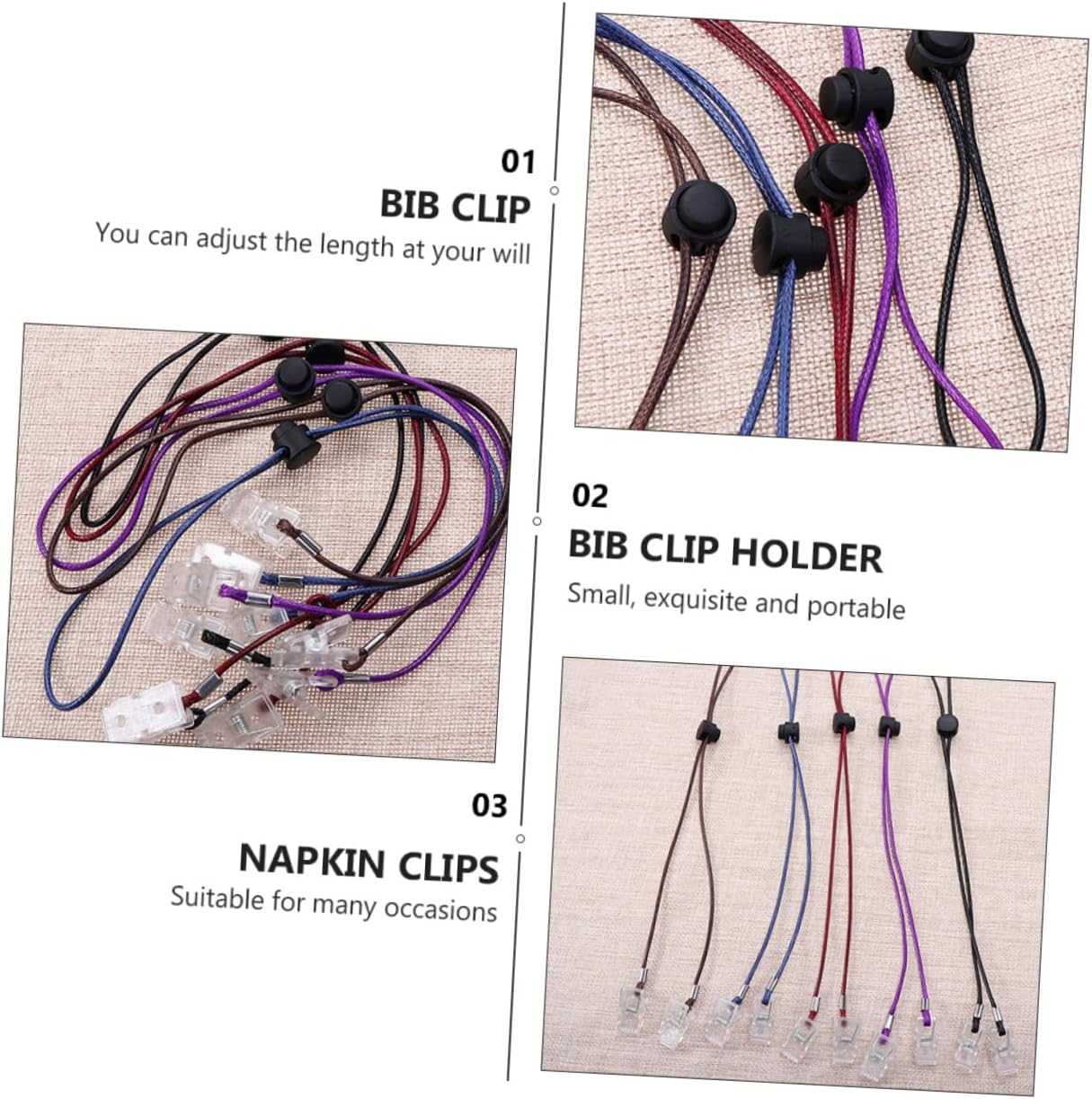 Ciieeo 1Set Adjustable Bib Clips Napkin Holders Material for Various Occasions Includes