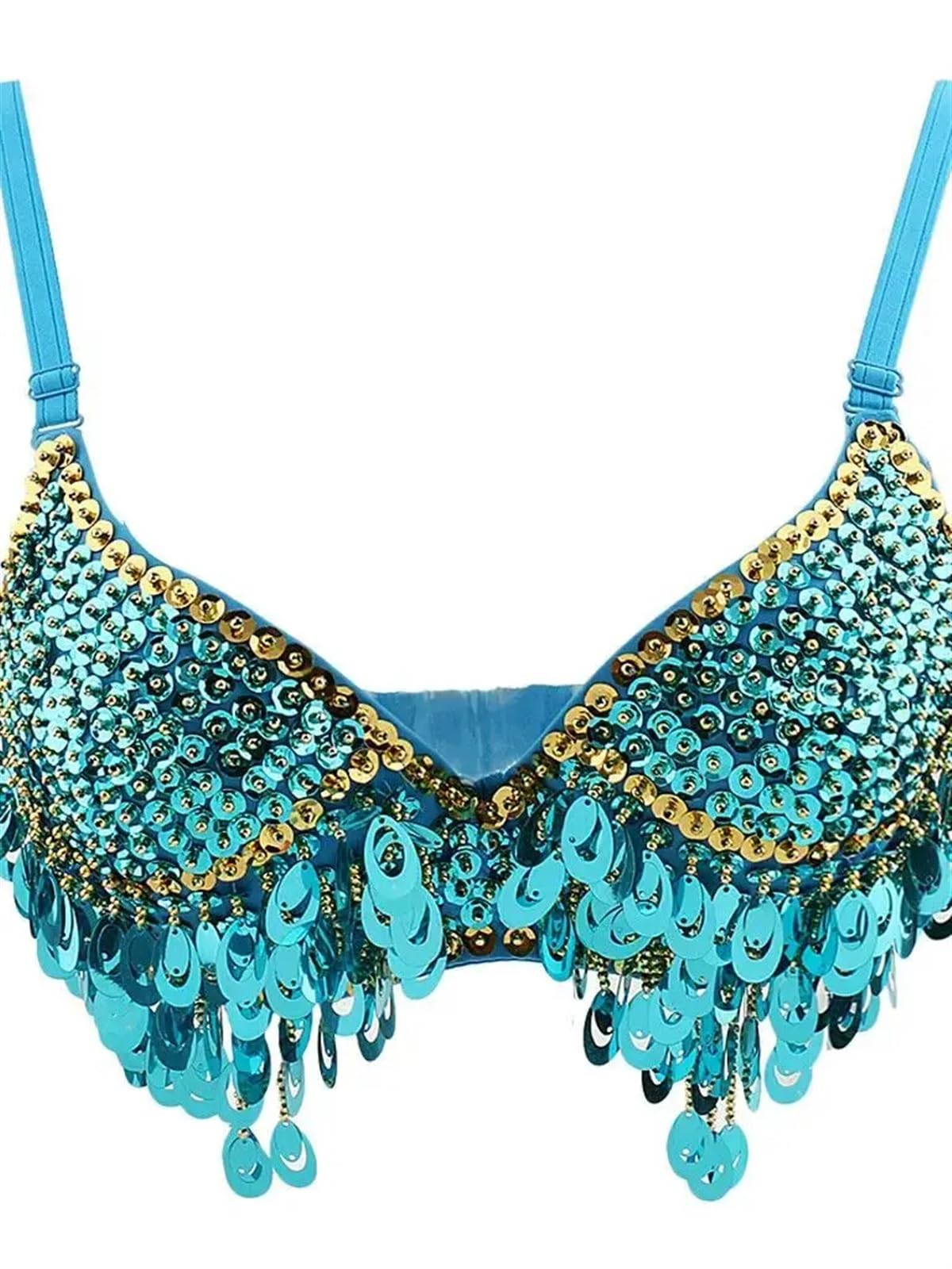 LIUHLFSR Sparkly Women Sequin Beaded Bra Top Sexy Tassel Crop For Festivals Raves Dance ClubWear Belly Outfit for Dancing Carnival Party(Bule)