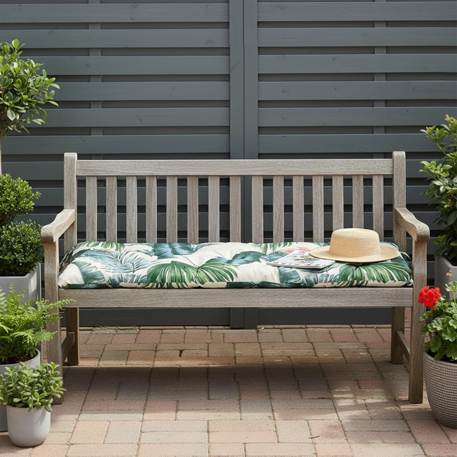 ZxrFxr Waterproof Garden Bench Cushion: 2/3/4 Seater 8cm Thick 120x50cm Bench Seat Pad with Non Slip Straps for IndoorOutdoor Patio Furniture (Hawaii, 120x50x8cm)