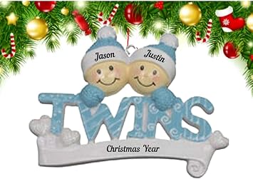 Babys First Christmas Twin Boys Personalized Ornament Custom Name & Year Holiday Keepsake Newborn, Infant or Toddler Gift