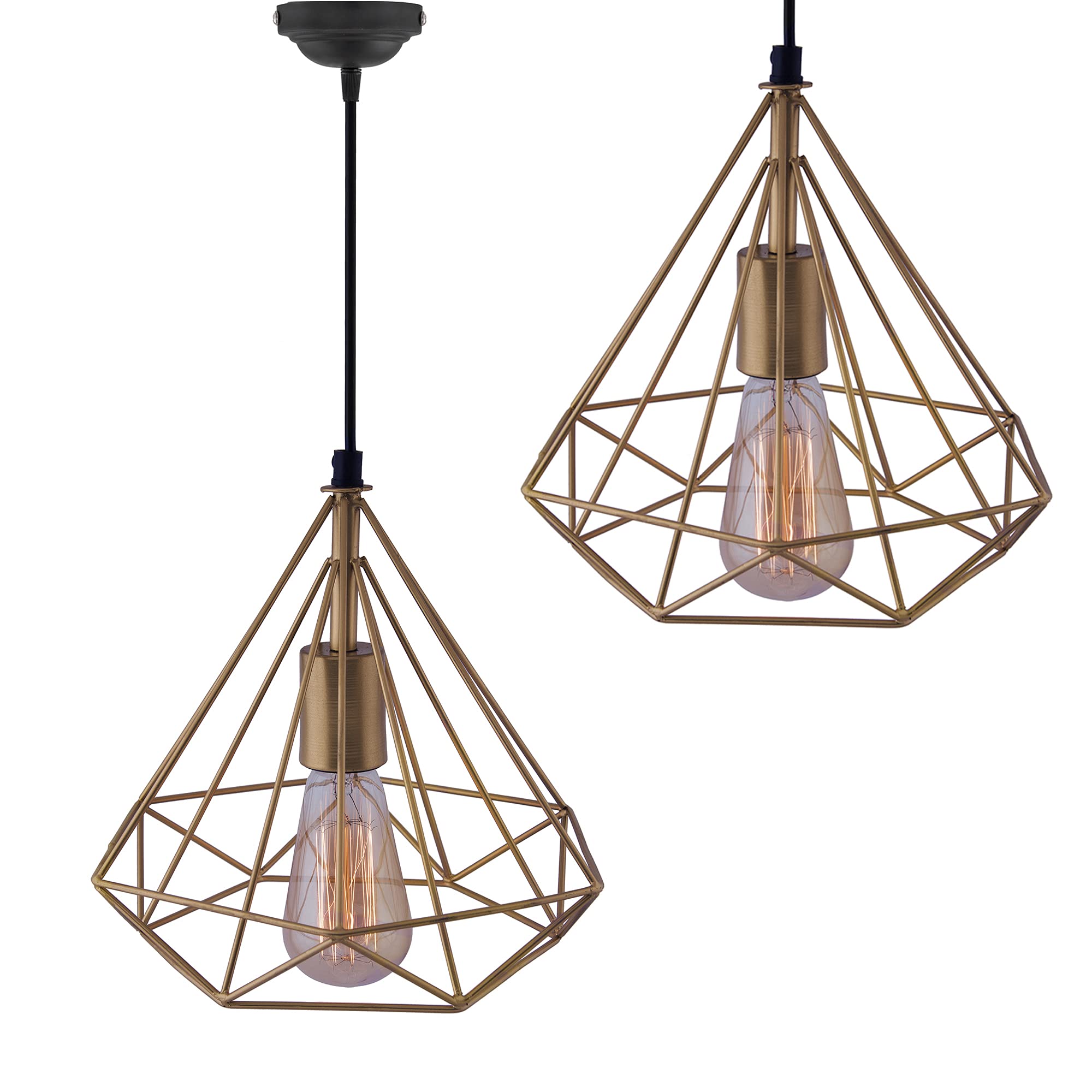 Homesake Modern Geometric Pendant Light, Gold Finish, Industrial Hanging Ceiling Lamp with Vintage Edison Bulb - Adjustable Cord, Home Decor Lighting for Dining Room, Kitchen, Living Room, Bedroom