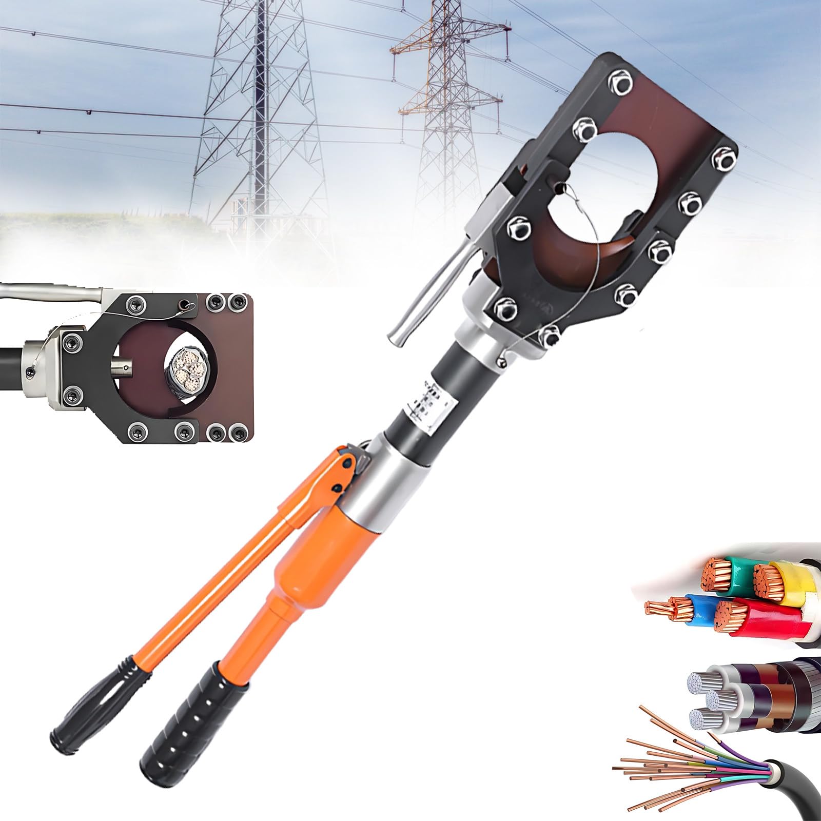 Herramienta de crimpado hidráulico: tijeras de corte de cables de mano con válvula de seguridad para cortar cables de cobre, aluminio y blindados de hasta 95 mm de diámetro