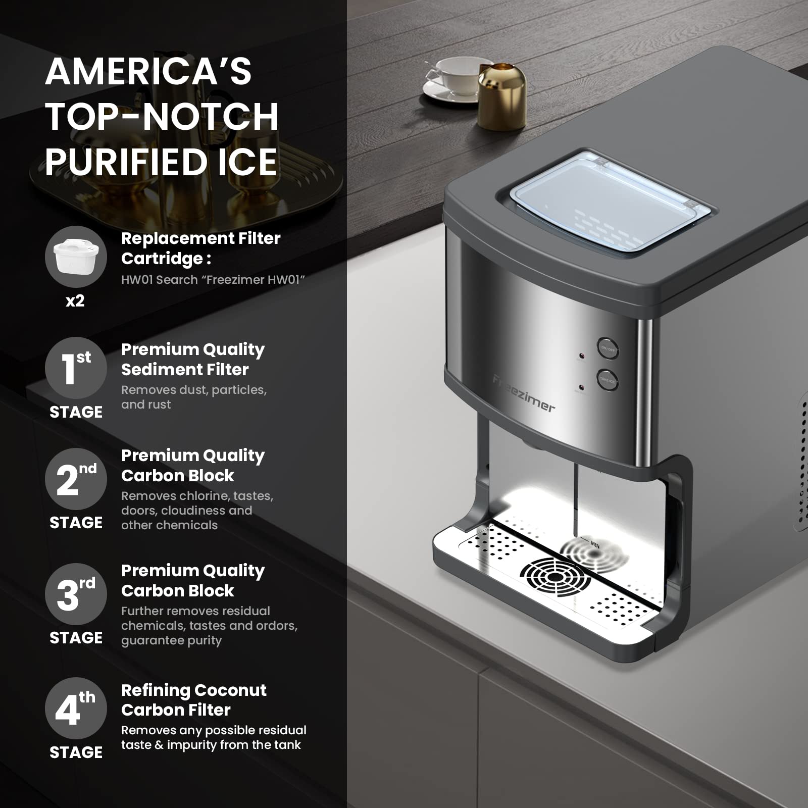 Freezimer Nugget Ice Maker Countertop,Ice Machine WiFi 40lbs per Day