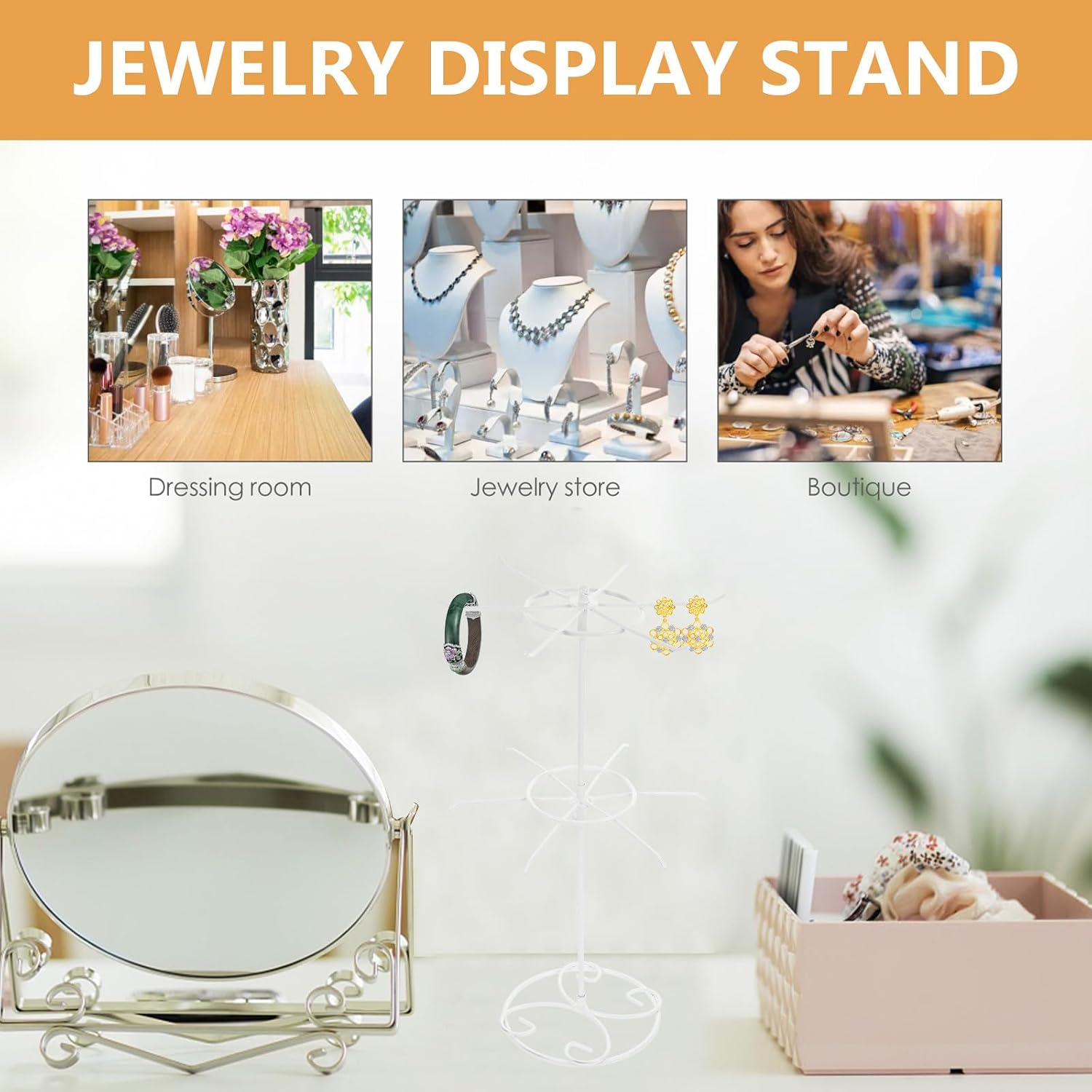 FRCOLOR Rotating Jewelry Stand Xmas White Iron for Necklaces and Earrings image 5