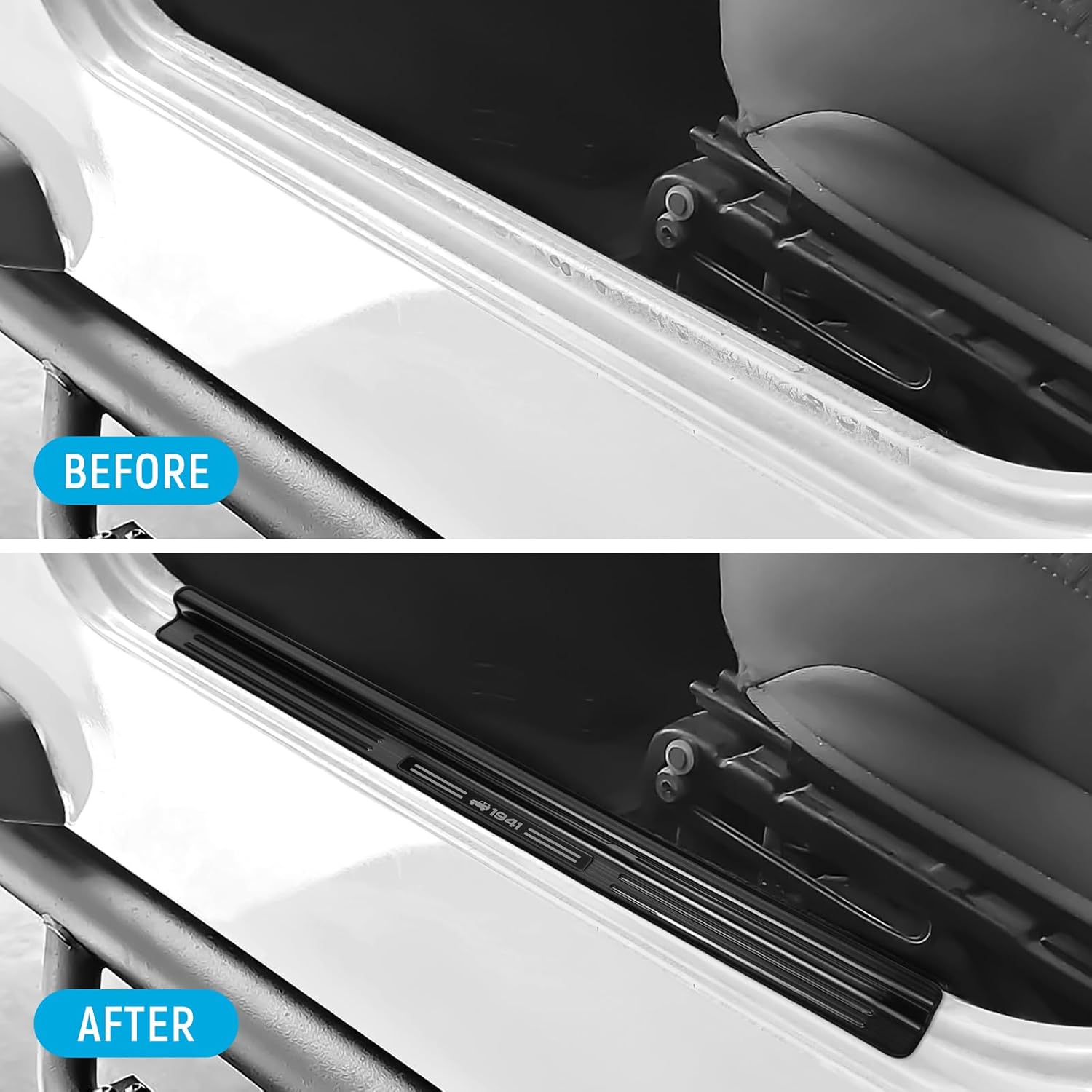 ZZEQYG 2 Pcs Front Door Sill Protector for 1997-2006 Jeep Wrangler TJ Scratch-Resistant Car Door Edge Guards Stainless Steel Interior Accessories(Black Brushed)